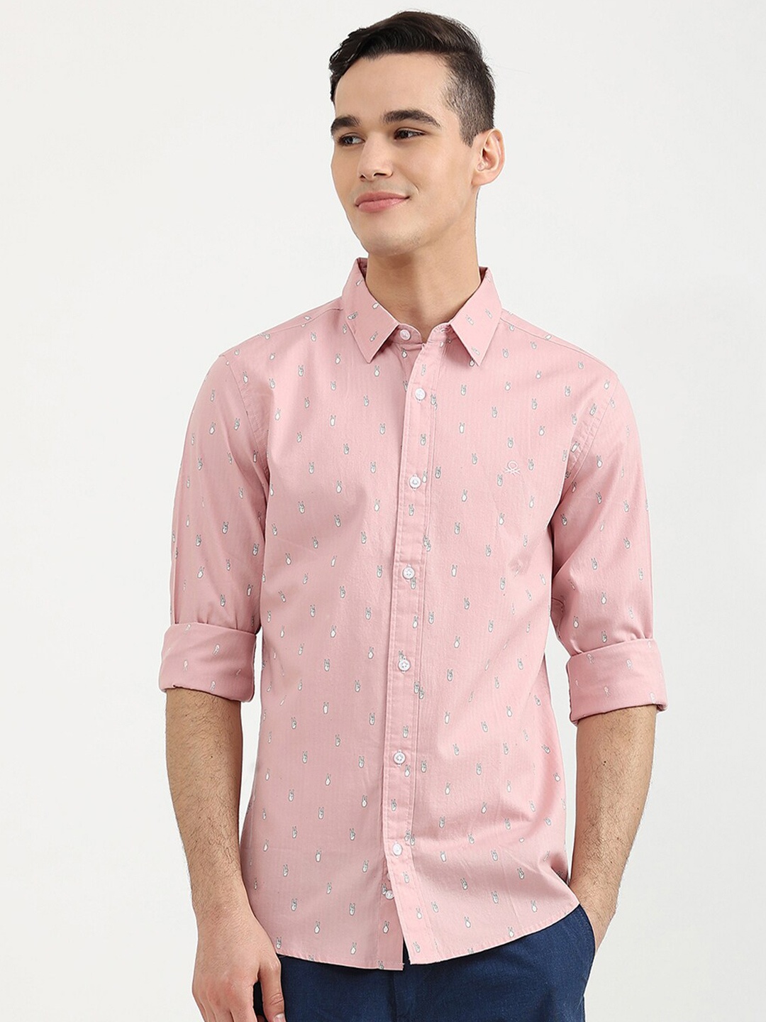 

United Colors of Benetton Men Pink Slim Fit Printed Casual Shirt