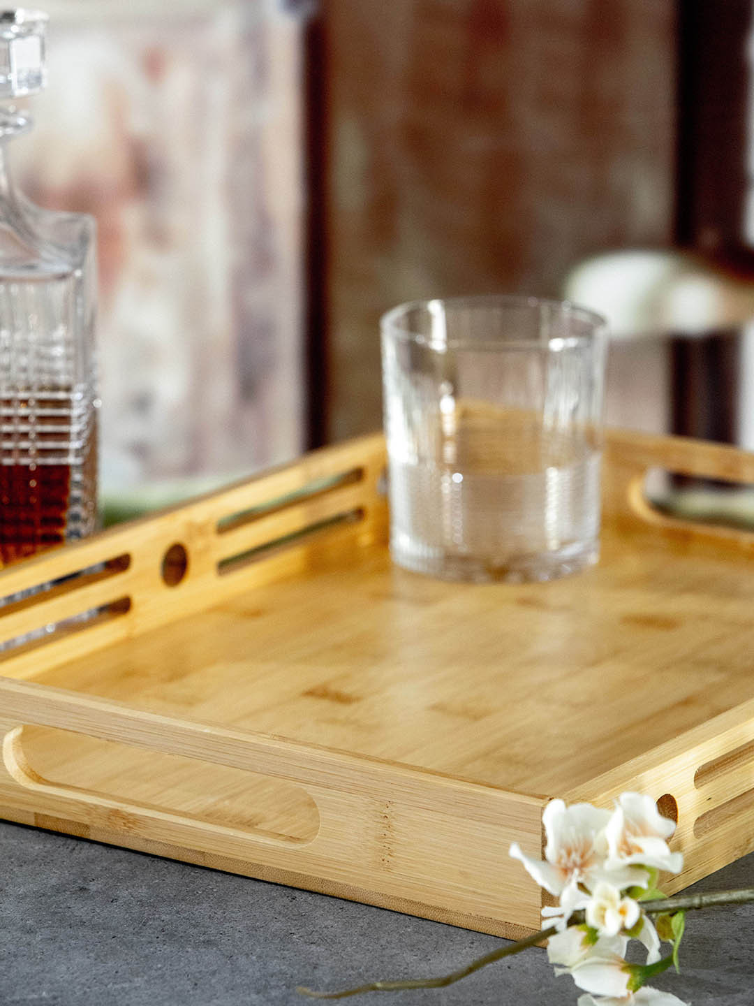 

White Gold Brown Solid Serving Wooden Tray