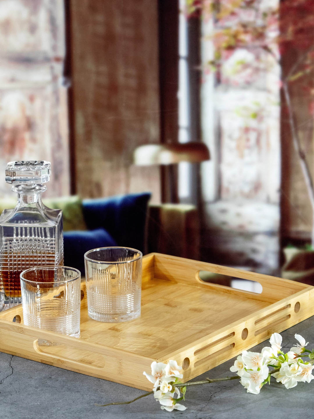 

White Gold Beige Solid Serving Wooden Tray
