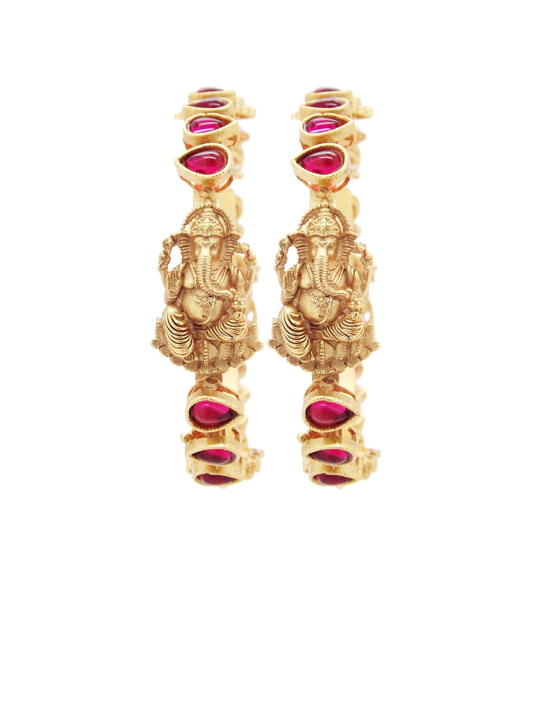 

FEMMIBELLA Set Of 2 Gold-Plated Pink Stone Studded Temple Bangles