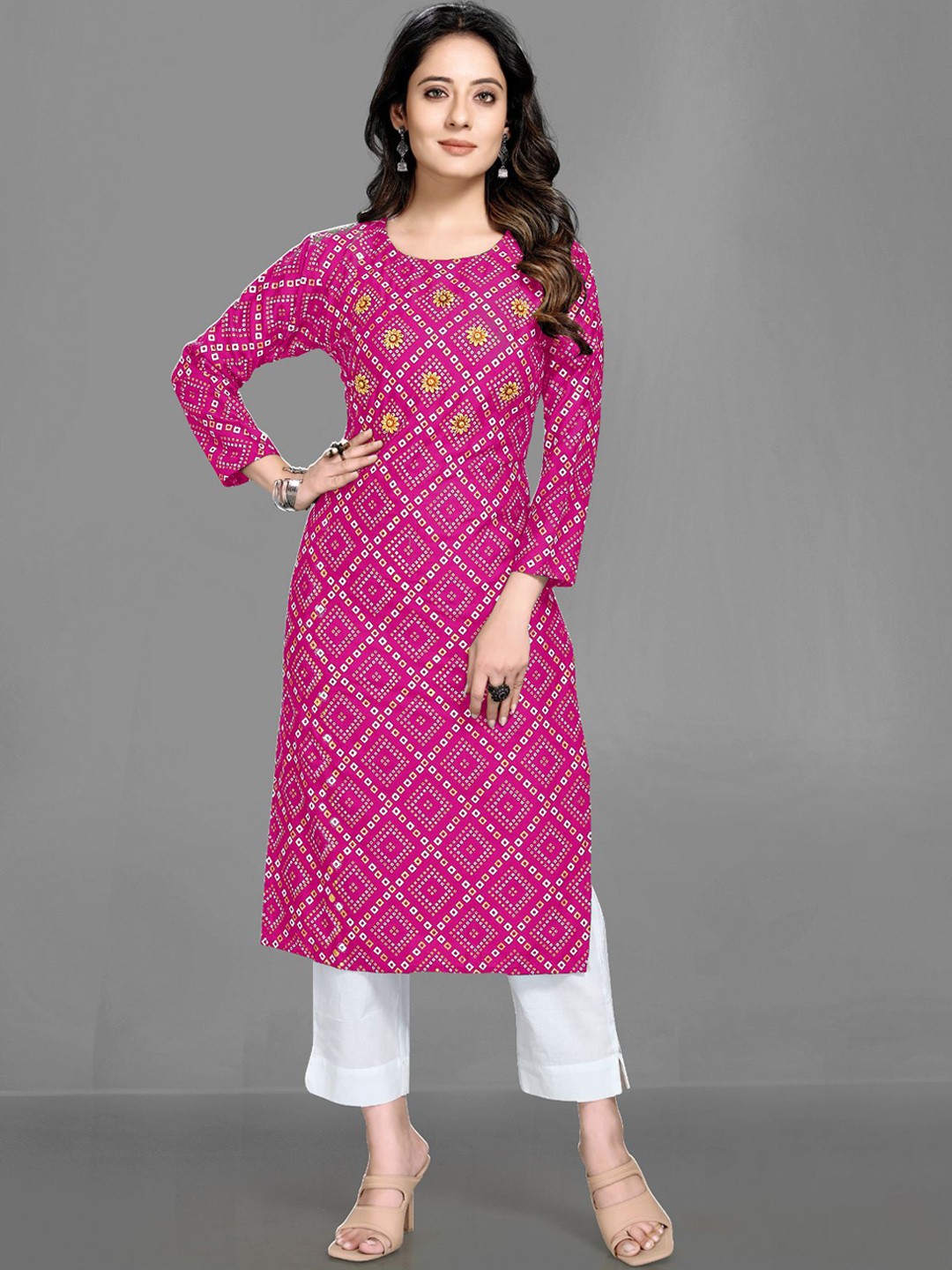 

Queenswear Creation Women Pink Geometric Printed Kurta