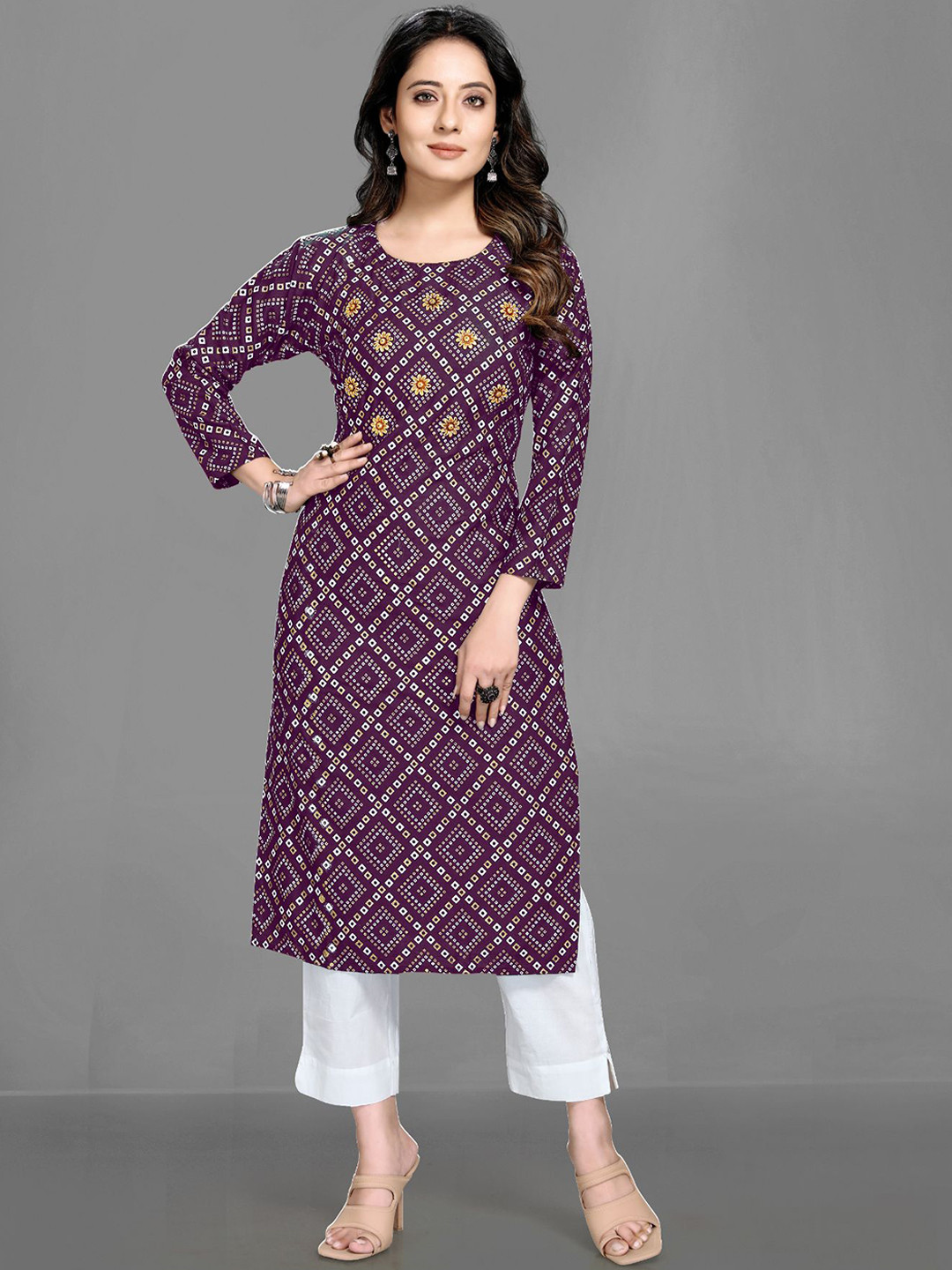 

Queenswear Creation Women Purple Geometric Printed Kurta