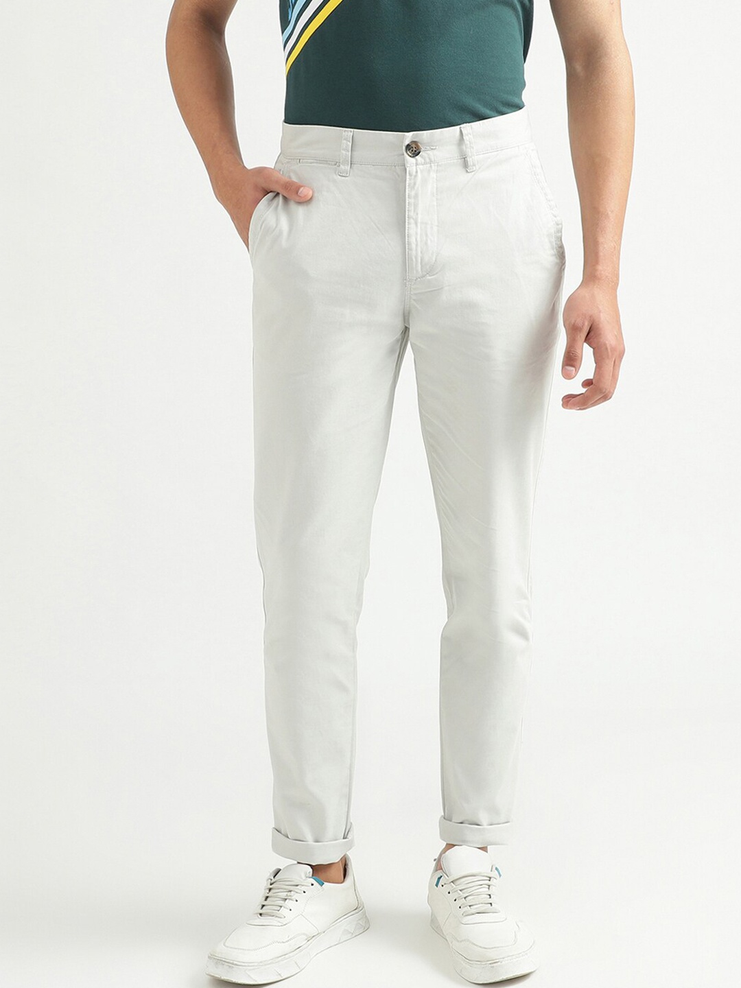 

United Colors of Benetton Men White Slim Fit Chinos Trousers