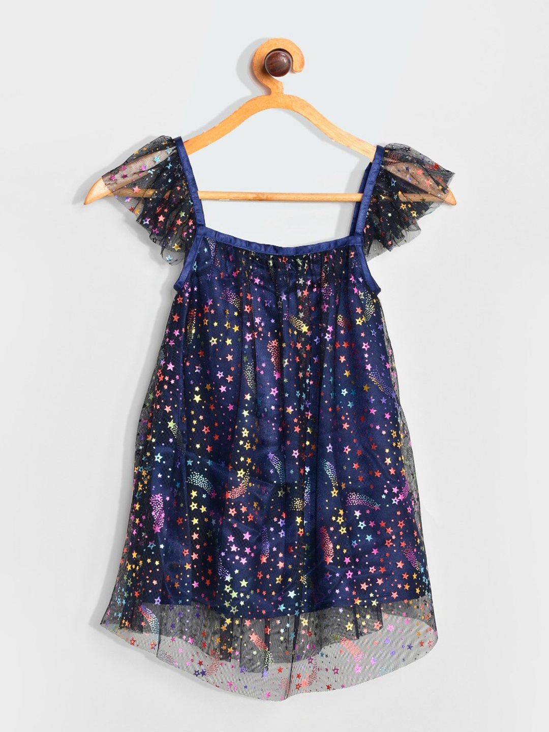 

HERE&NOW Girls Blue Embellished Net A-Line Dress