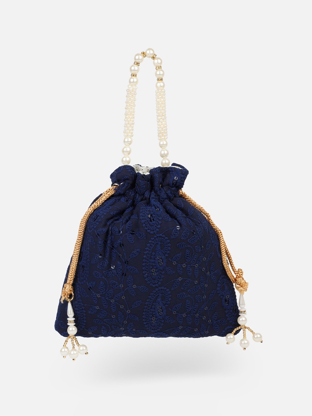 

Aditi Wasan Women Navy Blue & Gold-Toned Embroidered Potli bag