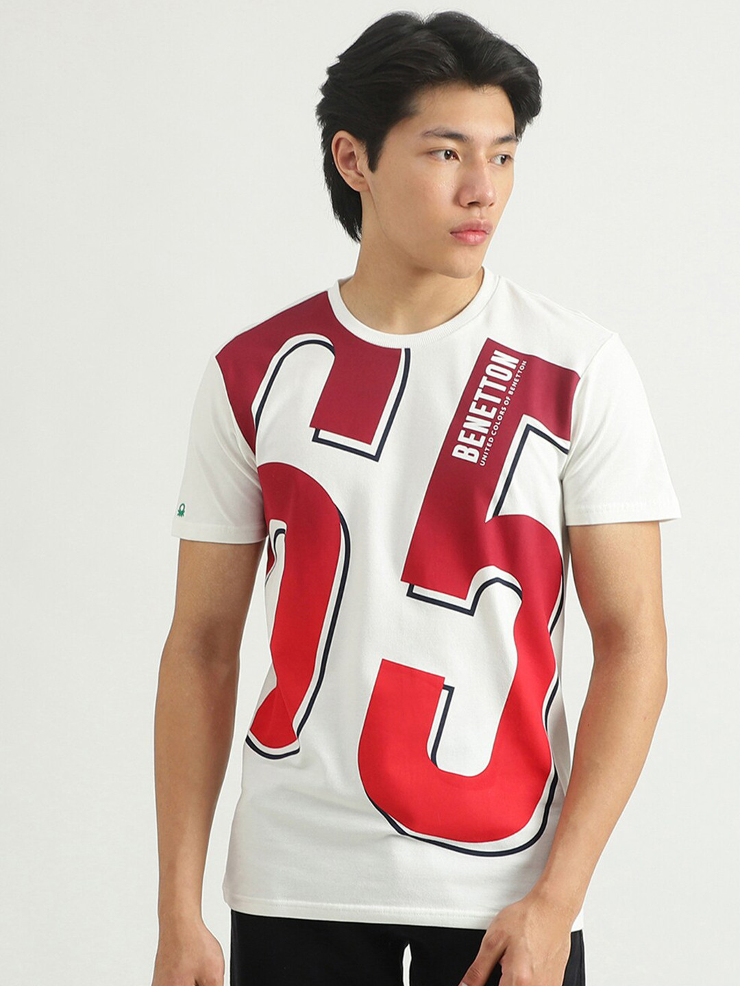 

United Colors of Benetton Men White Printed T-shirt
