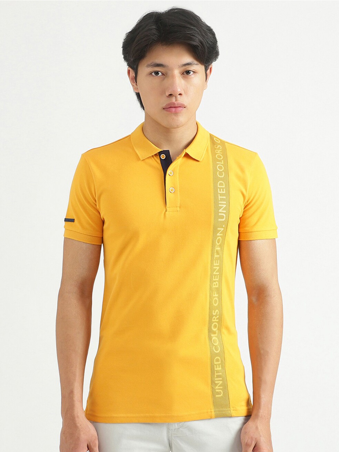 

United Colors of Benetton Men Yellow Polo Collar T-shirt