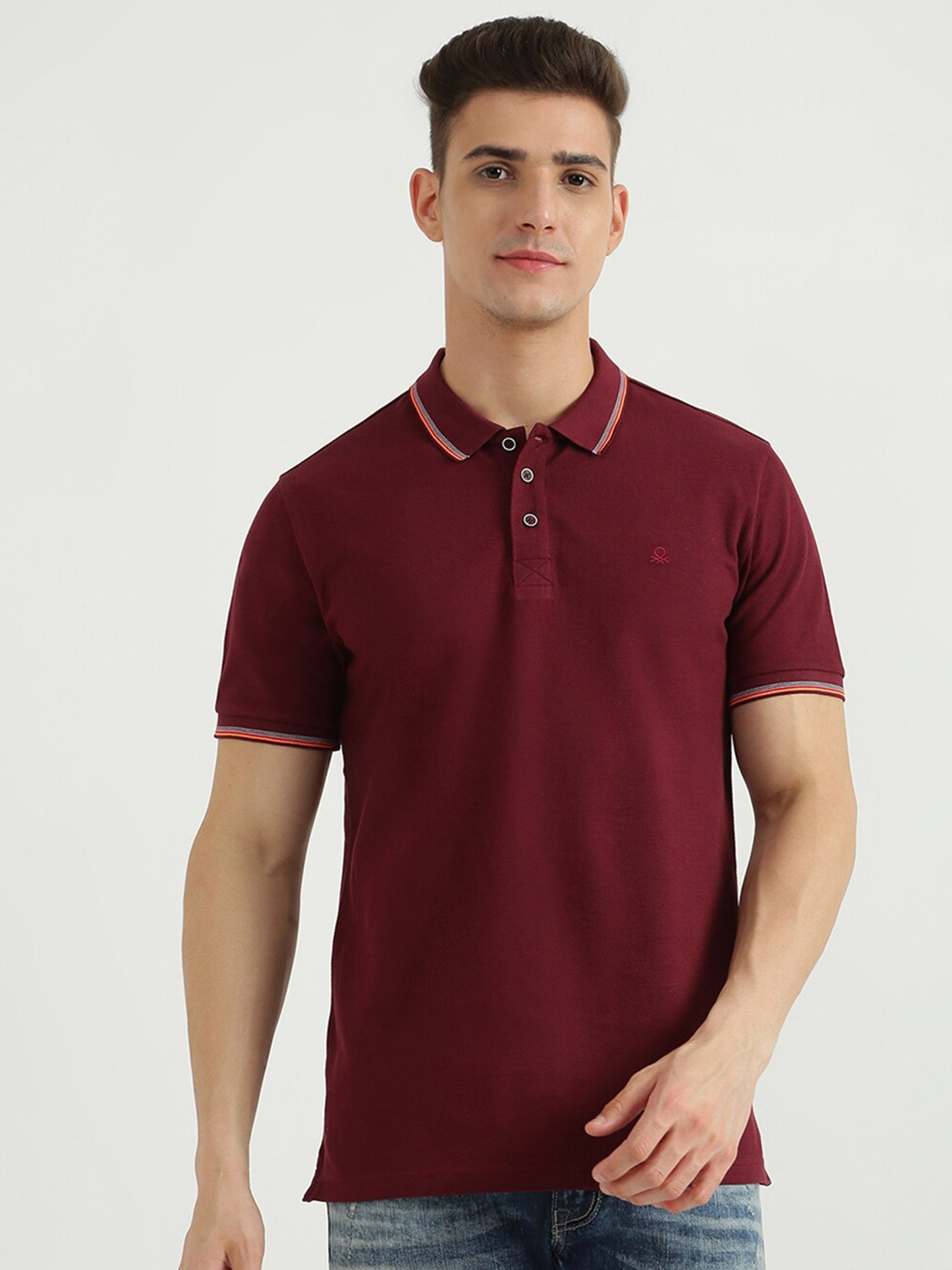 

United Colors of Benetton Men Maroon Solid Polo Collar T-shirt