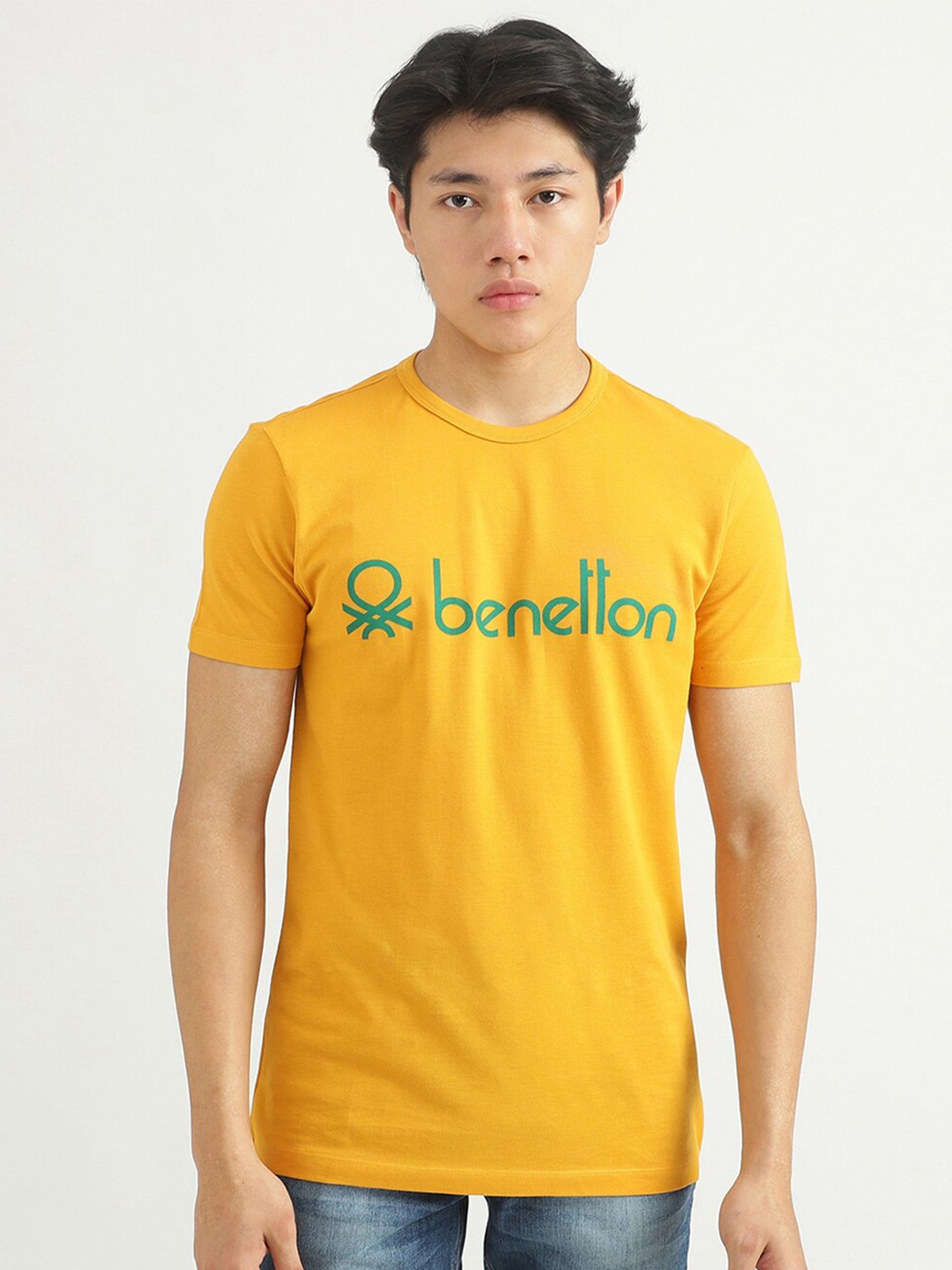 

United Colors of Benetton Men Yellow Typography Printed T-shirt