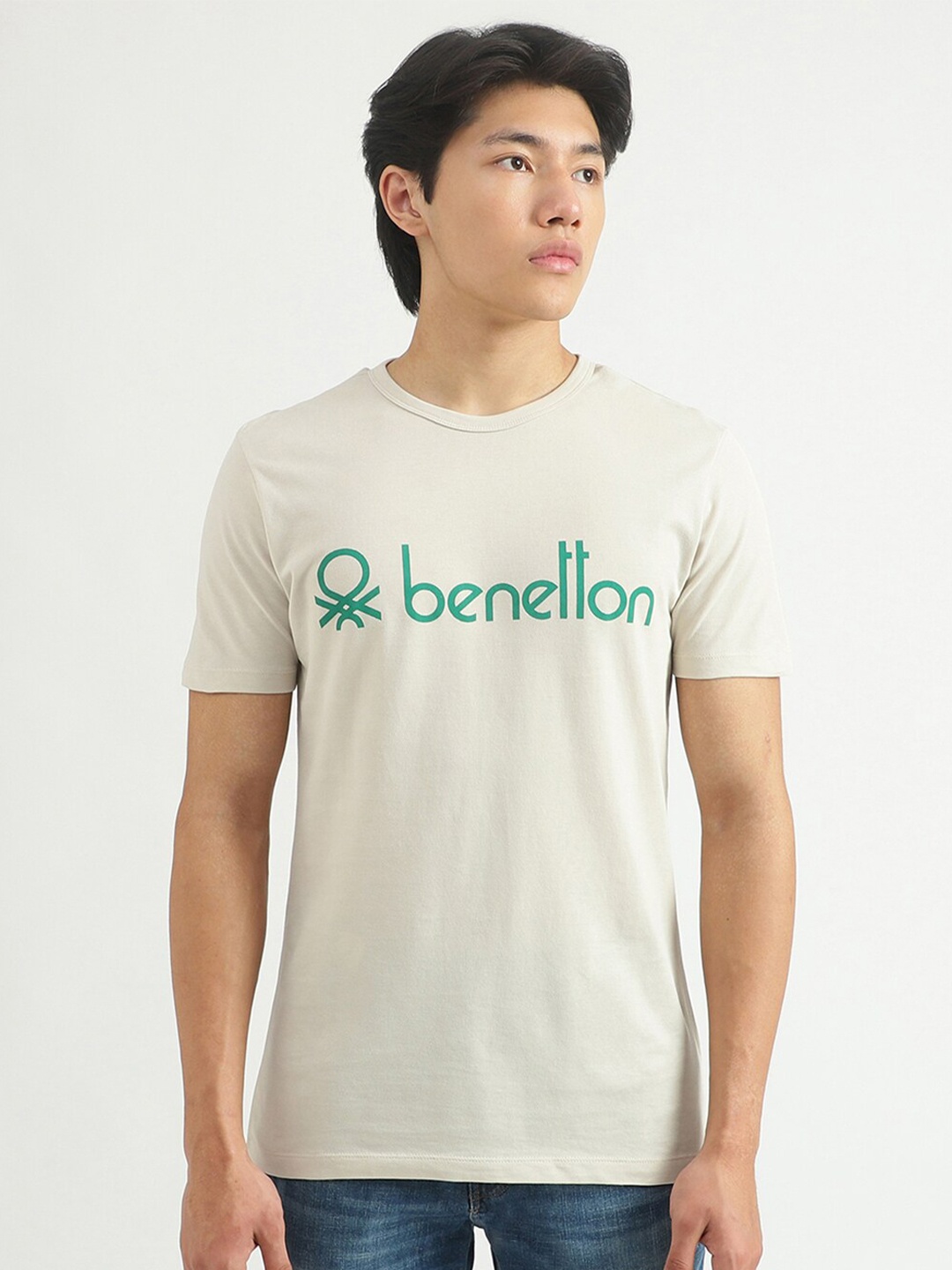 

United Colors of Benetton Men Off White Typography T-shirt