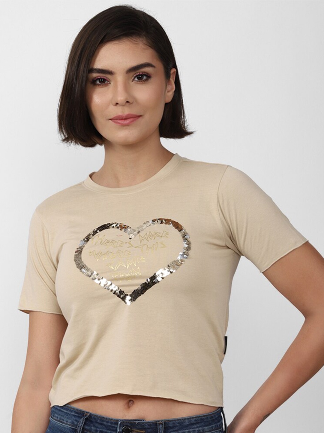 

FOREVER 21 Beige Embellished Crop Top