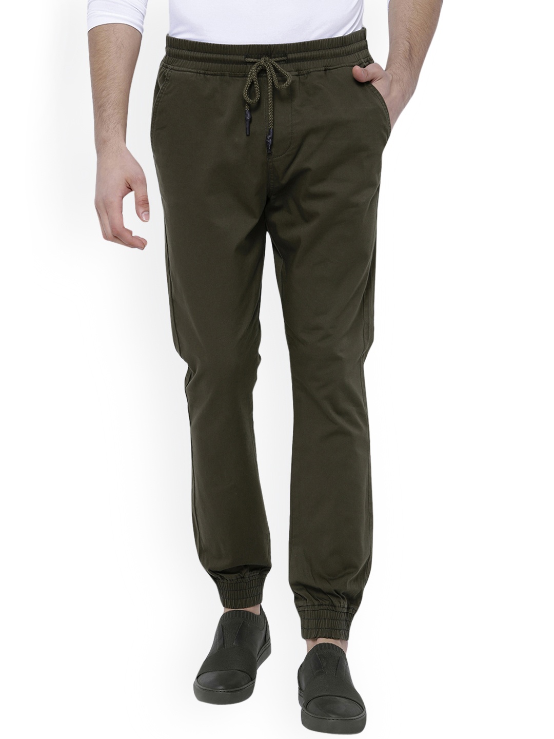 

LOCOMOTIVE Men Olive Green Slim Fit Solid Joggers