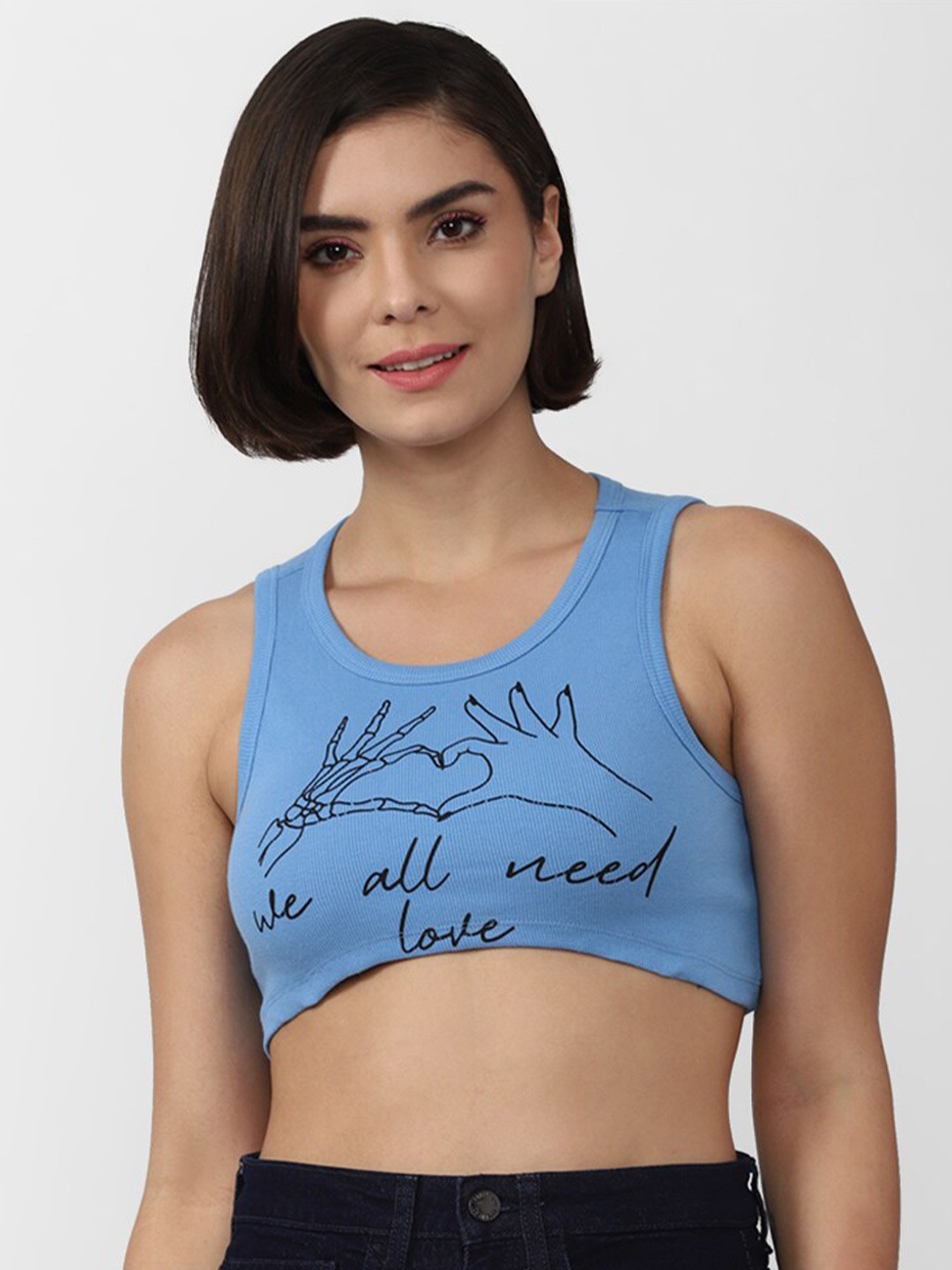 

FOREVER 21 Blue Print Tank Crop Top