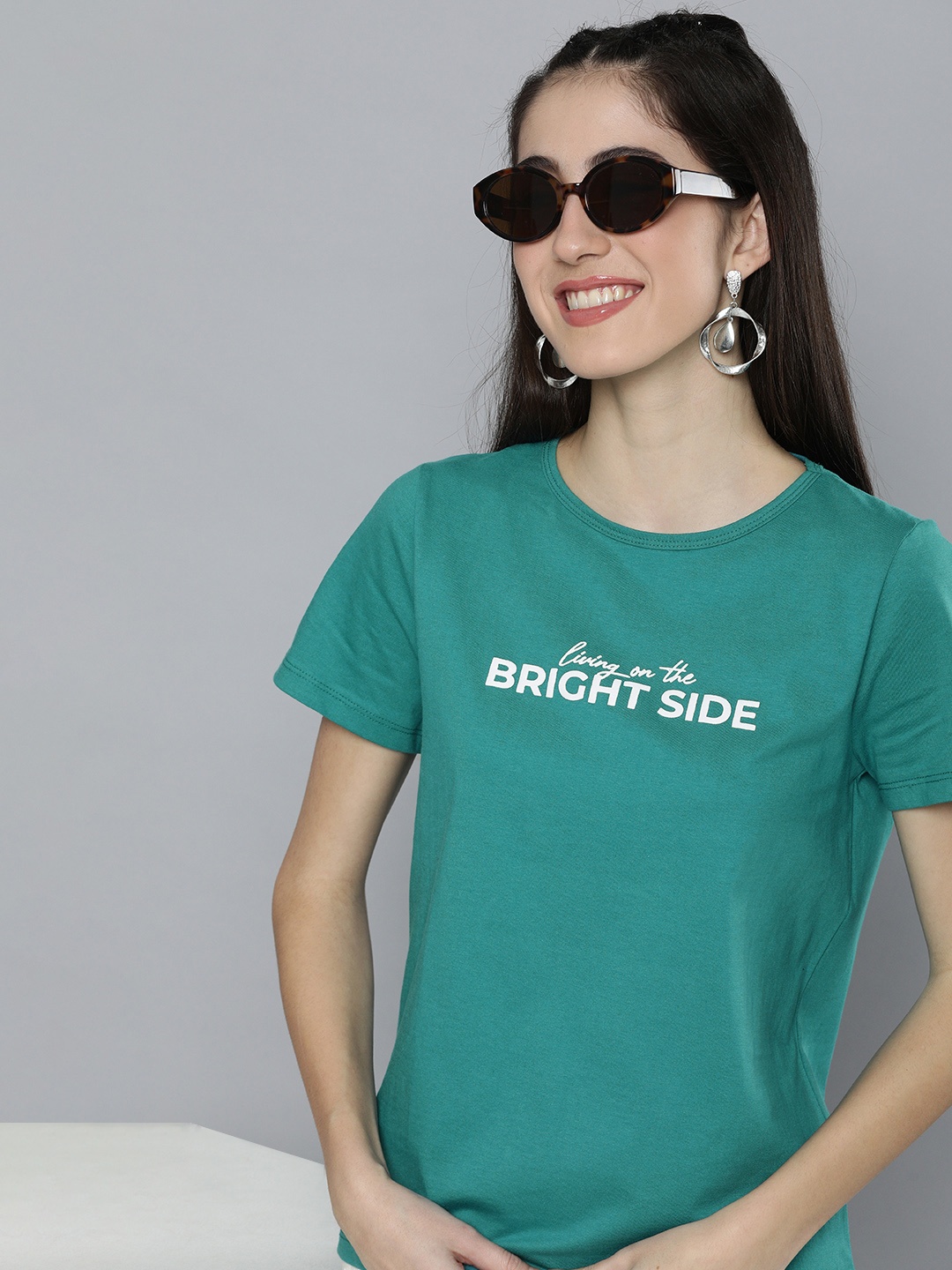 

HERE&NOW Women Green Typography Printed T-shirt
