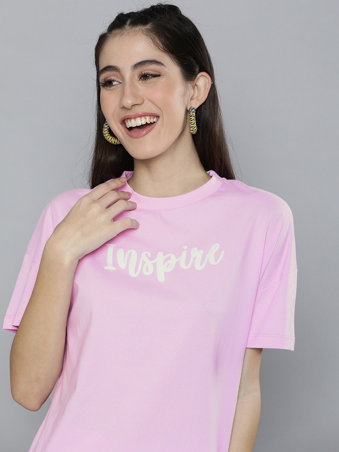 

HERE&NOW Women Lavender Typography Printed T-shirt