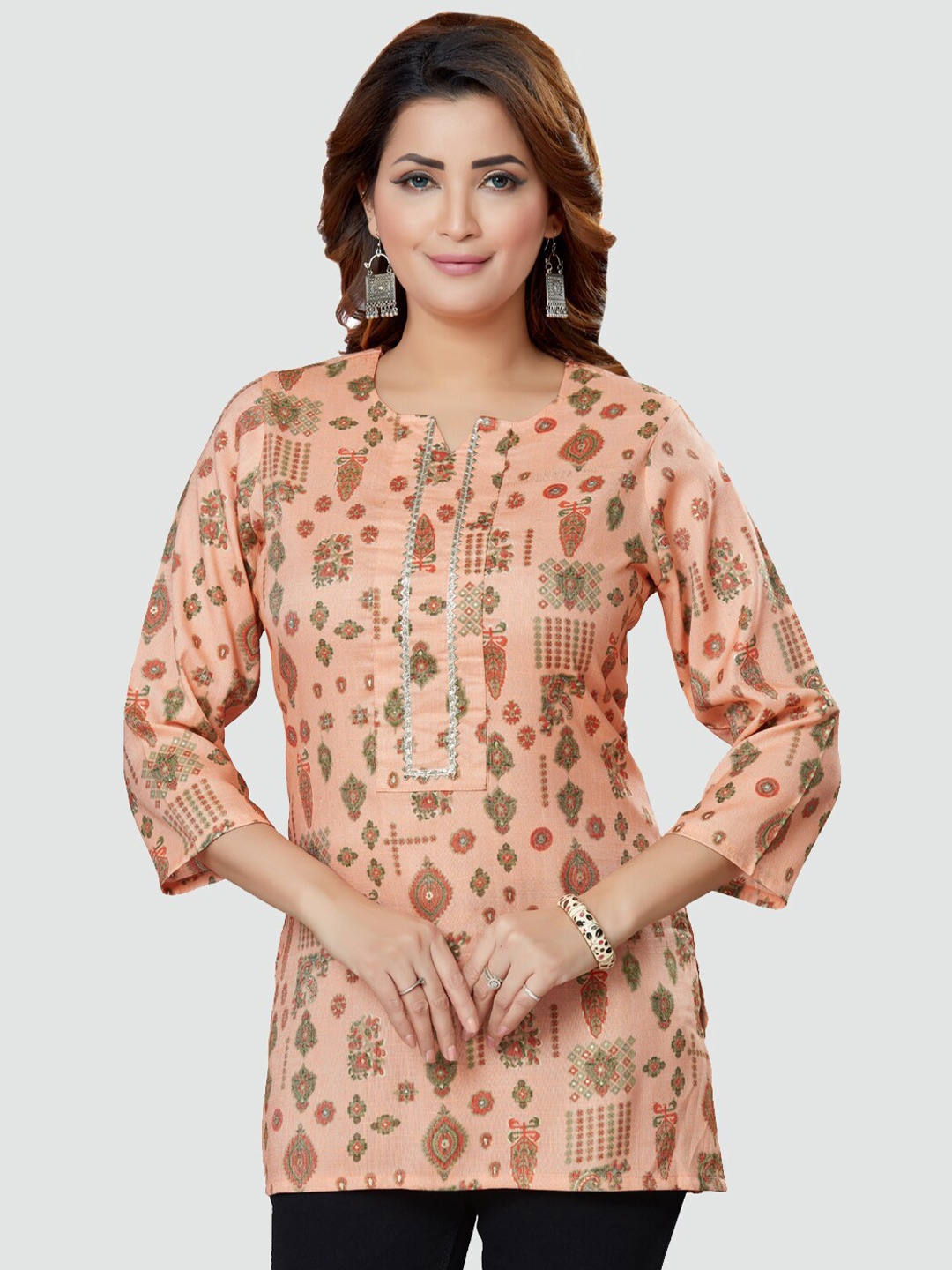 

Saree Swarg Women Peach Printed Kurti