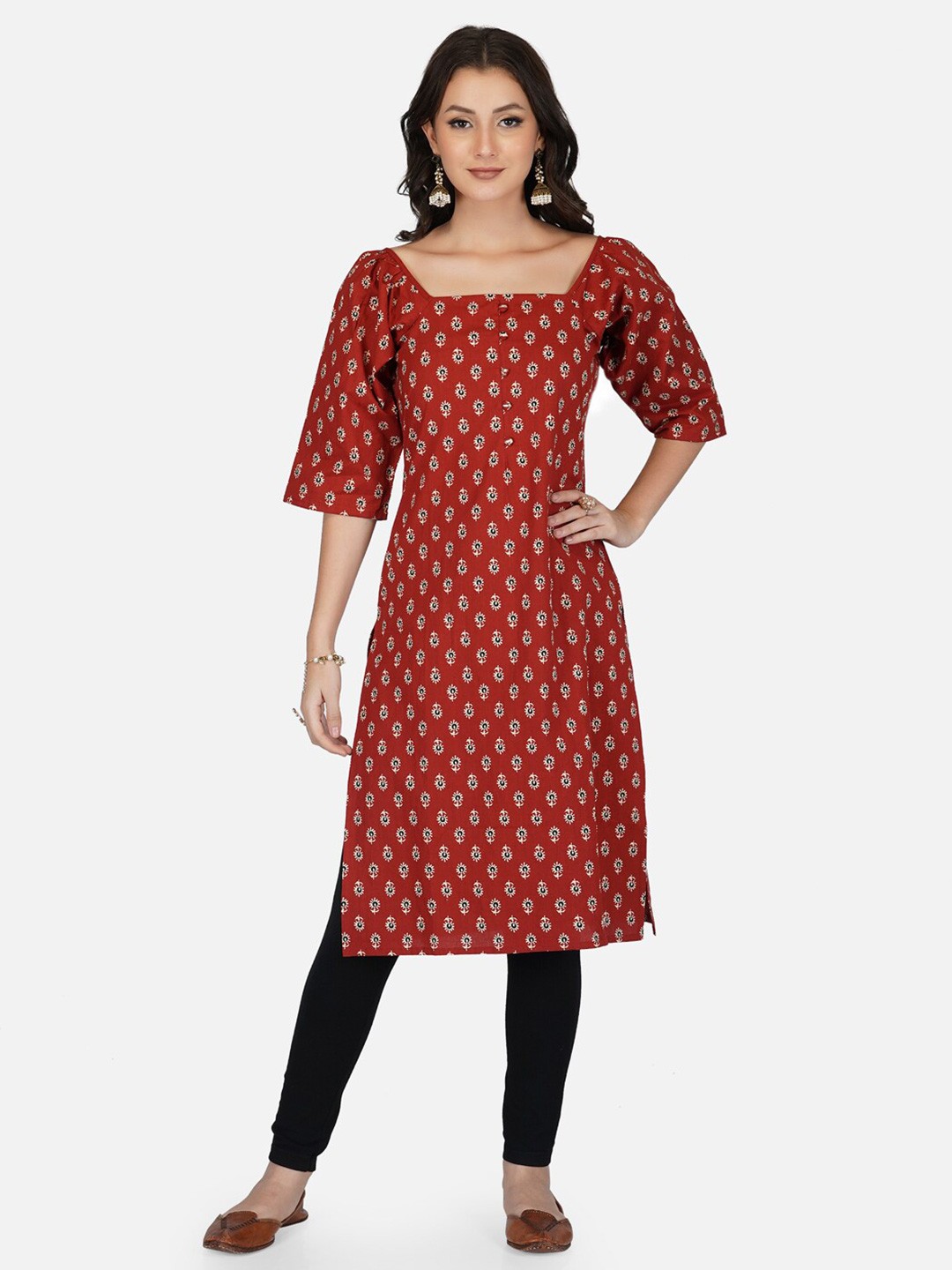 

METRO-FASHION Women Red Ethnic Motifs Printed Kurta