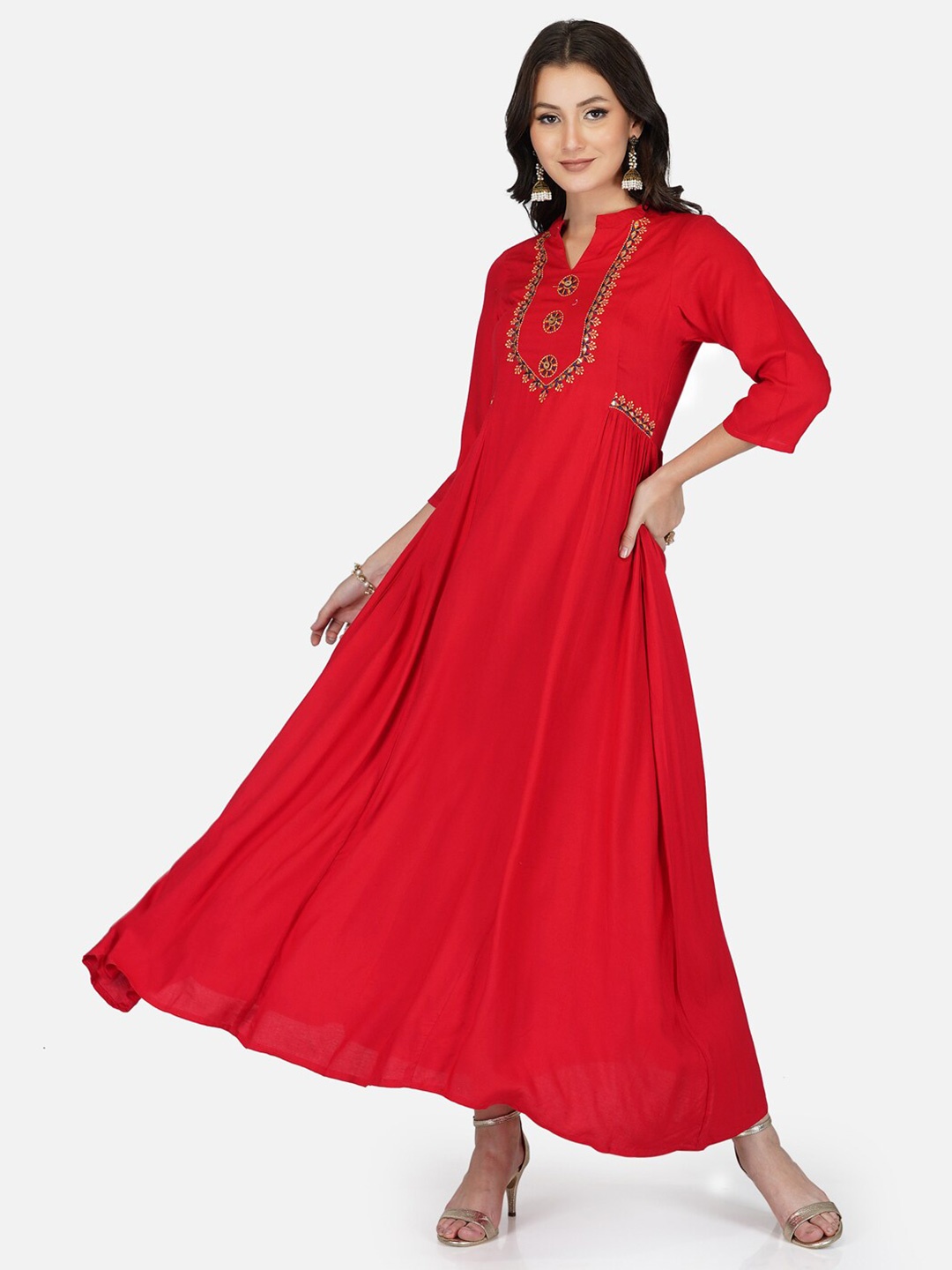 

METRO-FASHION Women Red Yoke Design Anarkali Kurta