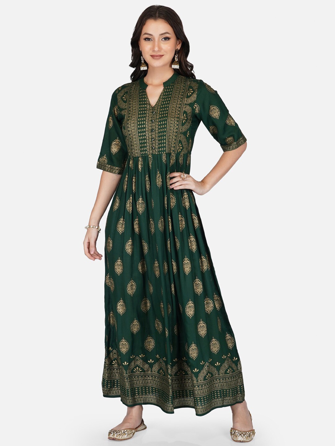 

METRO-FASHION Women Green Ethnic Motifs Printed Block Print Kurta