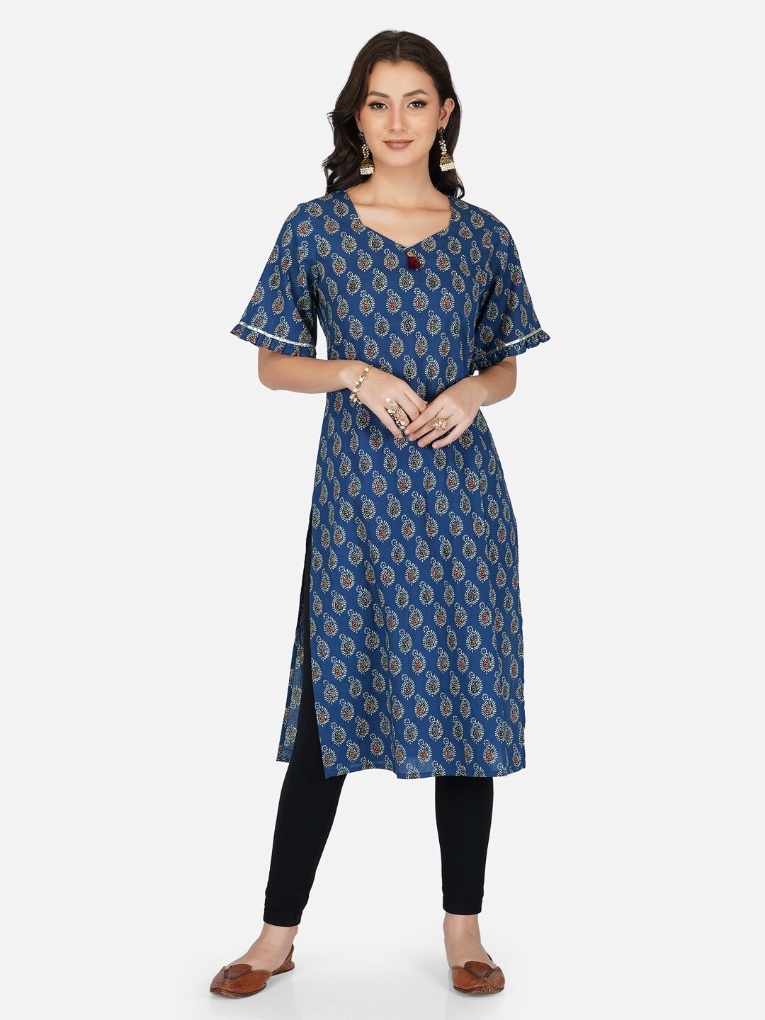 

METRO-FASHION Women Blue & Cream-Coloured Paisley Printed Kurta