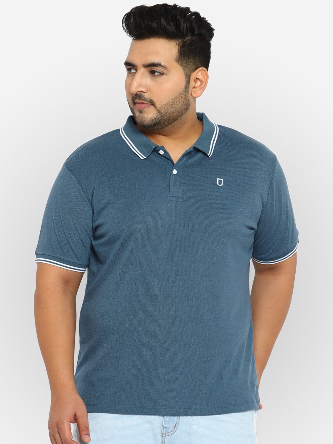 

Urbano Plus Men Grey Solid Polo Collar Cotton T-shirt