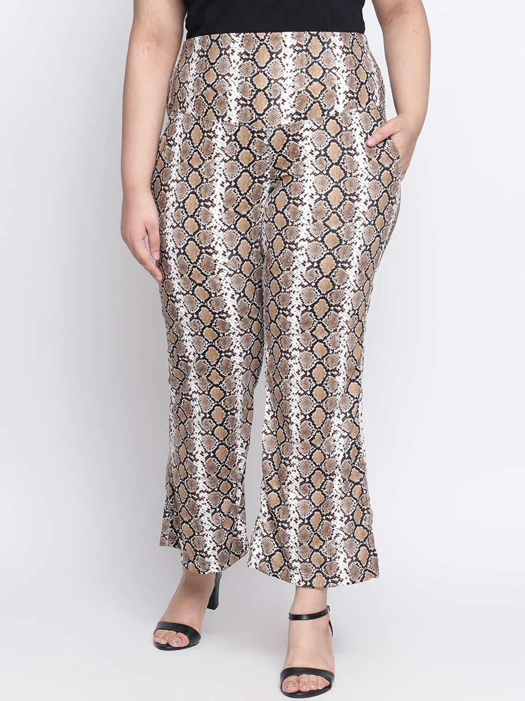 

Amydus Women Mustard Yellow Animal Printed Flared Trousers
