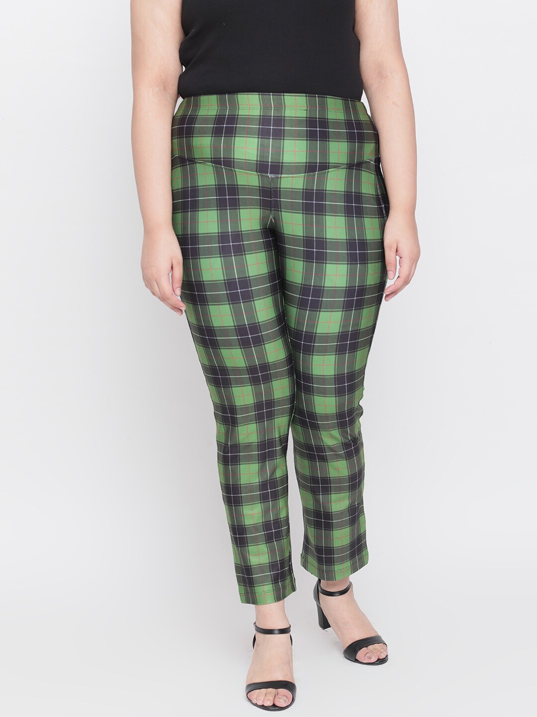 

Amydus Women Green Checked Trousers