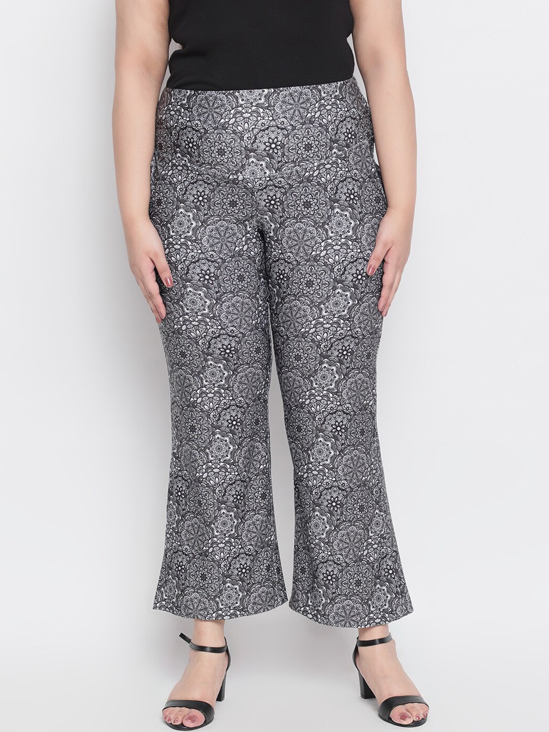 

Amydus Women Black Floral Printed Flared Trousers