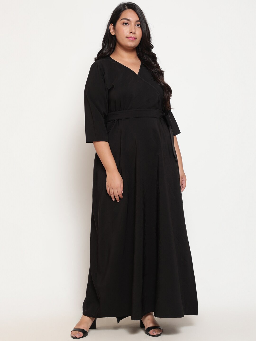 

Amydus Black Solid Wrap Maxi Plus Size Dress
