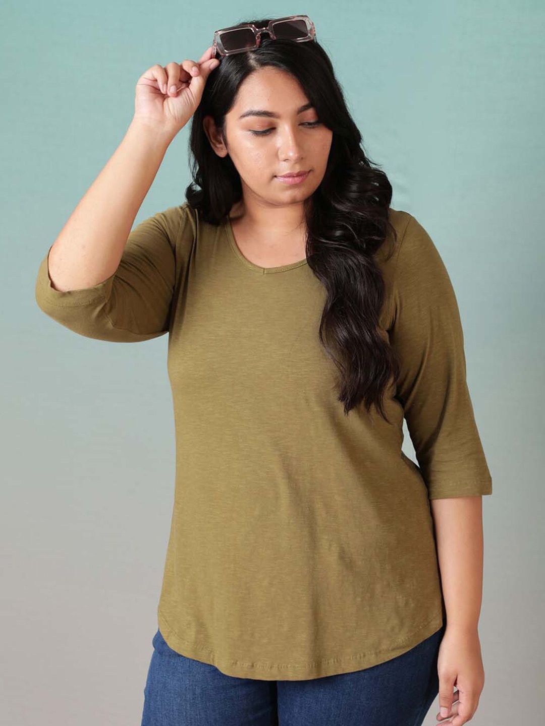 

Amydus Women Plus Size Solid T-shirt, Olive