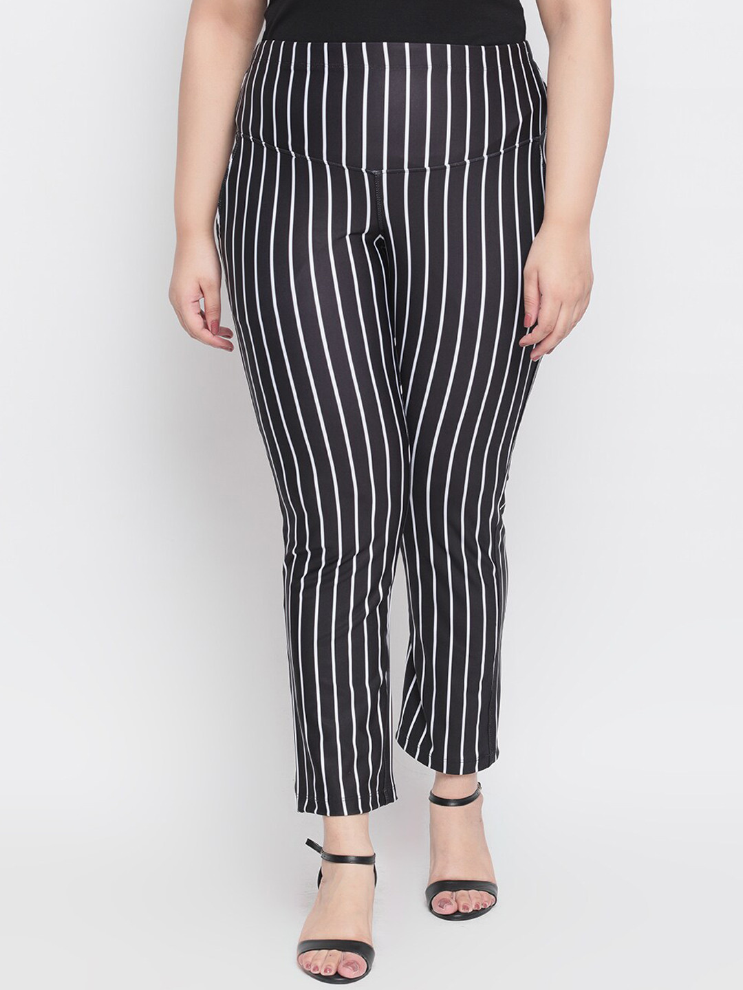 

Amydus Women Black Striped Straight Fit Trousers
