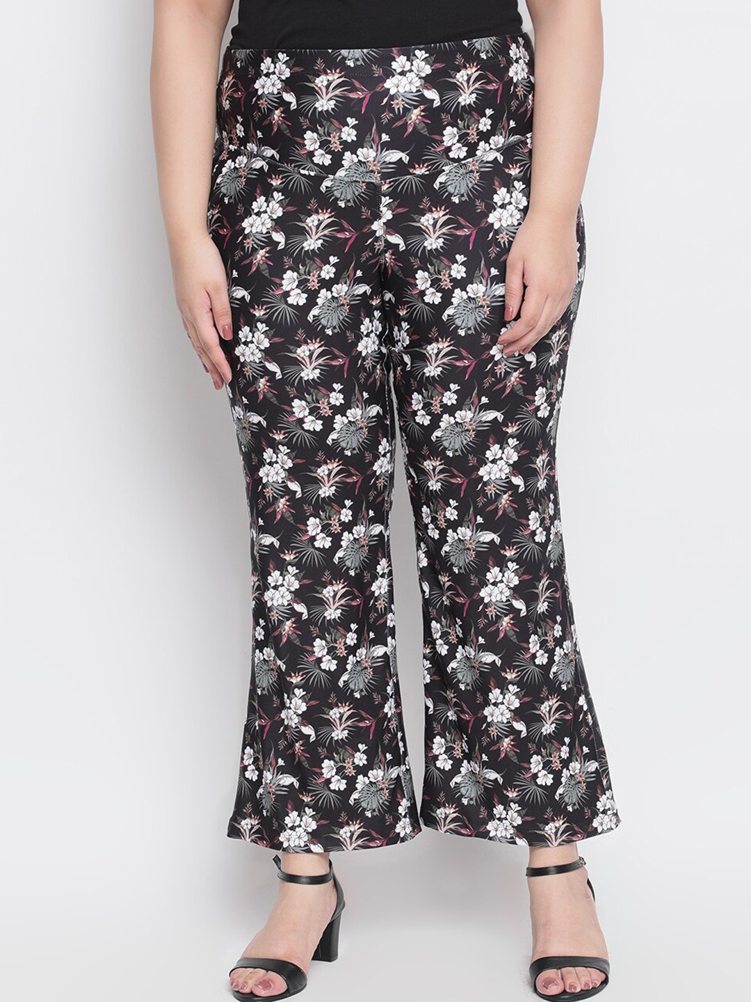 

Amydus Women Black Floral Printed Flared Trousers