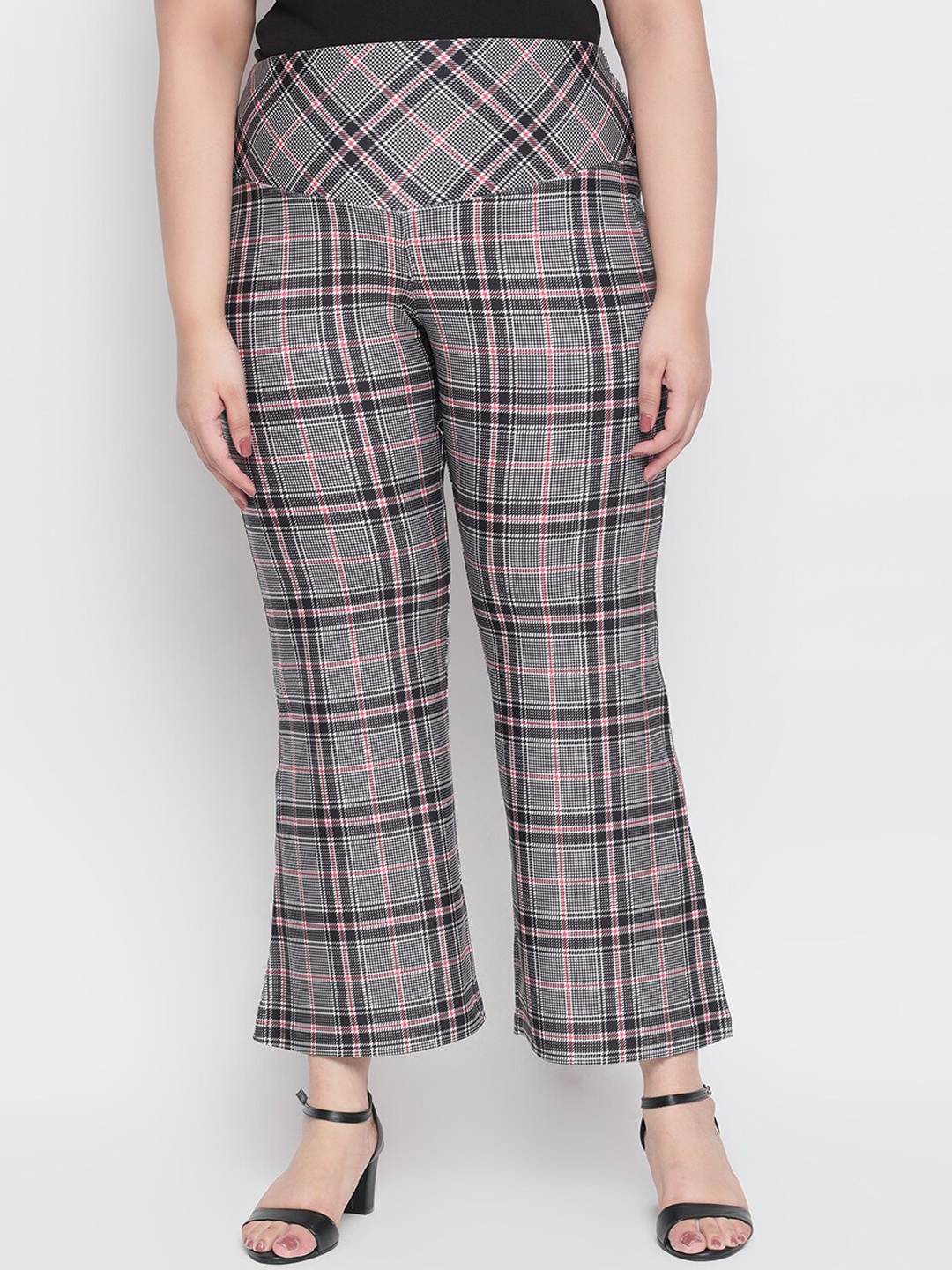 

Amydus Women Grey Checked Flared Trousers