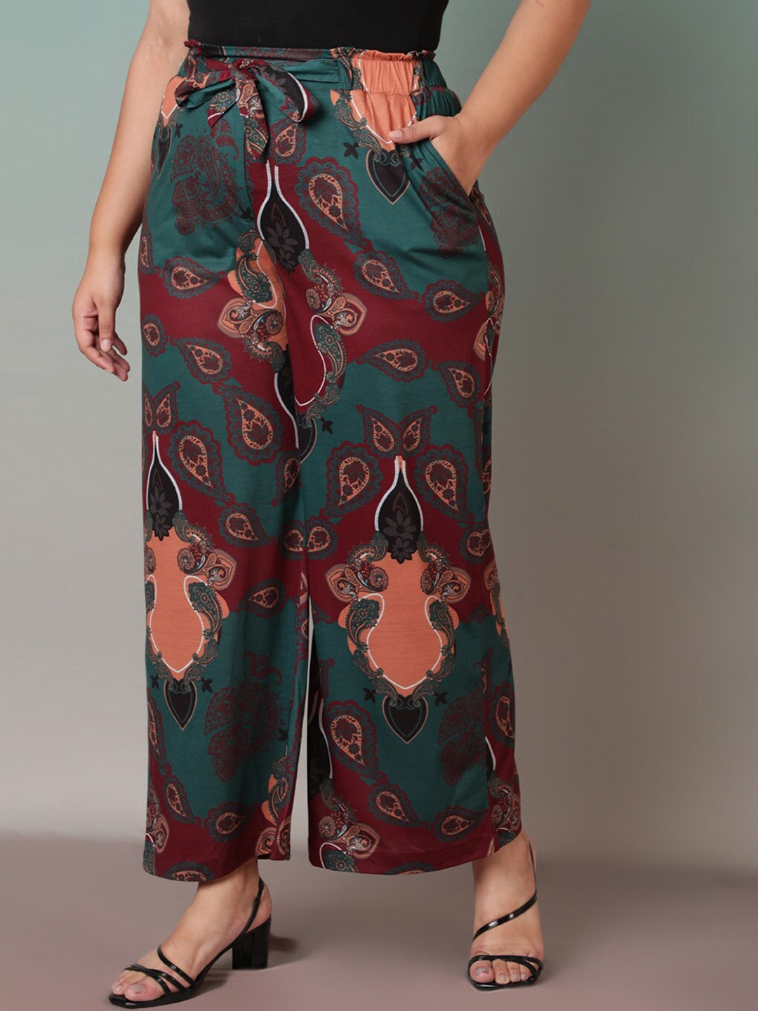 

Amydus Women Plus Size Floral Printed Trousers, Green