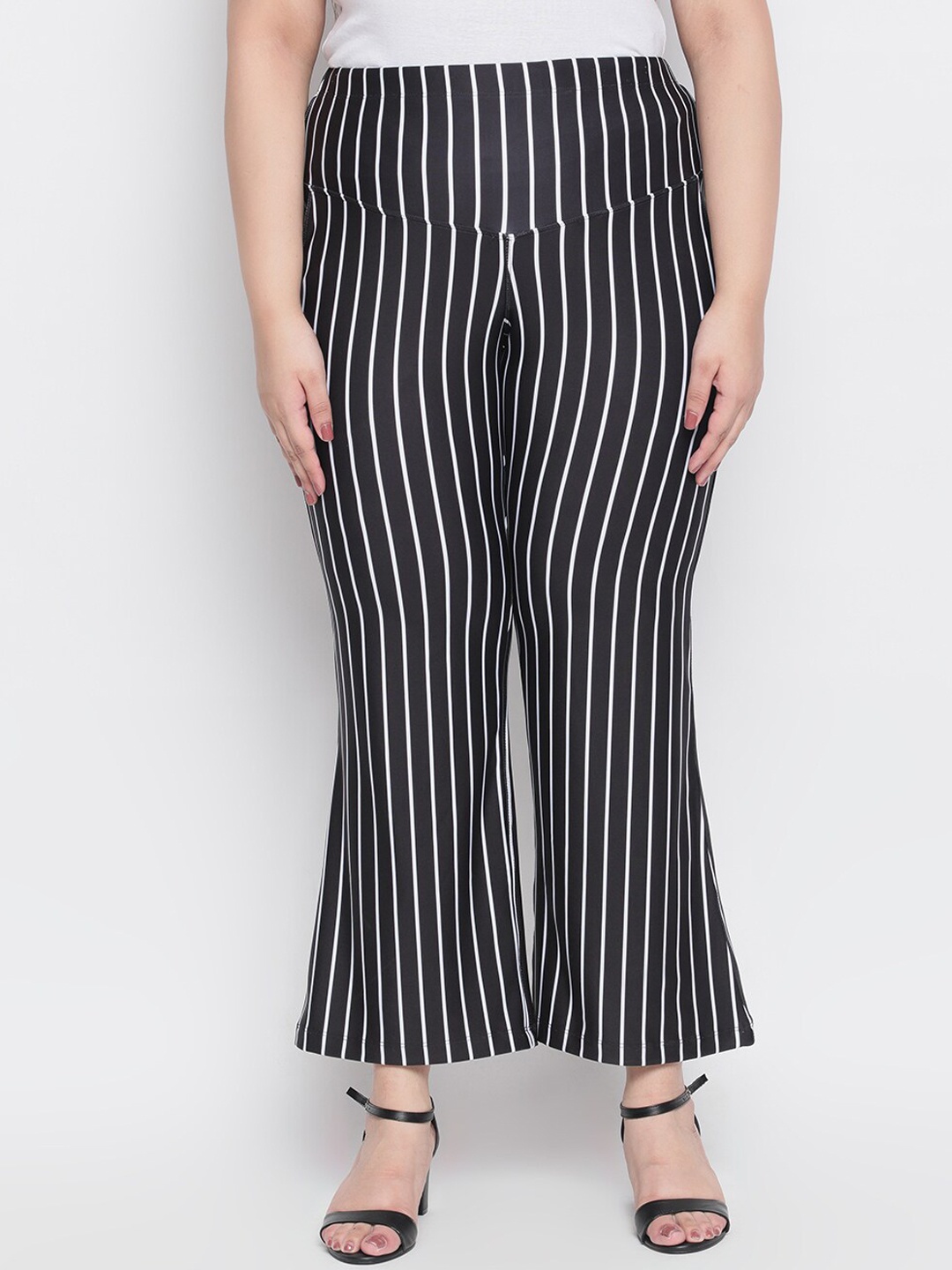 

Amydus Women Black Striped Flared Trousers