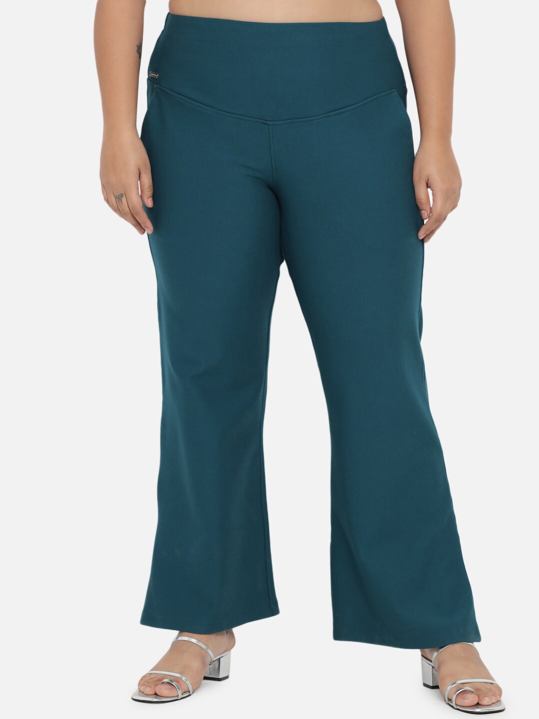 

Amydus Women Plus Size Flared Trousers, Green