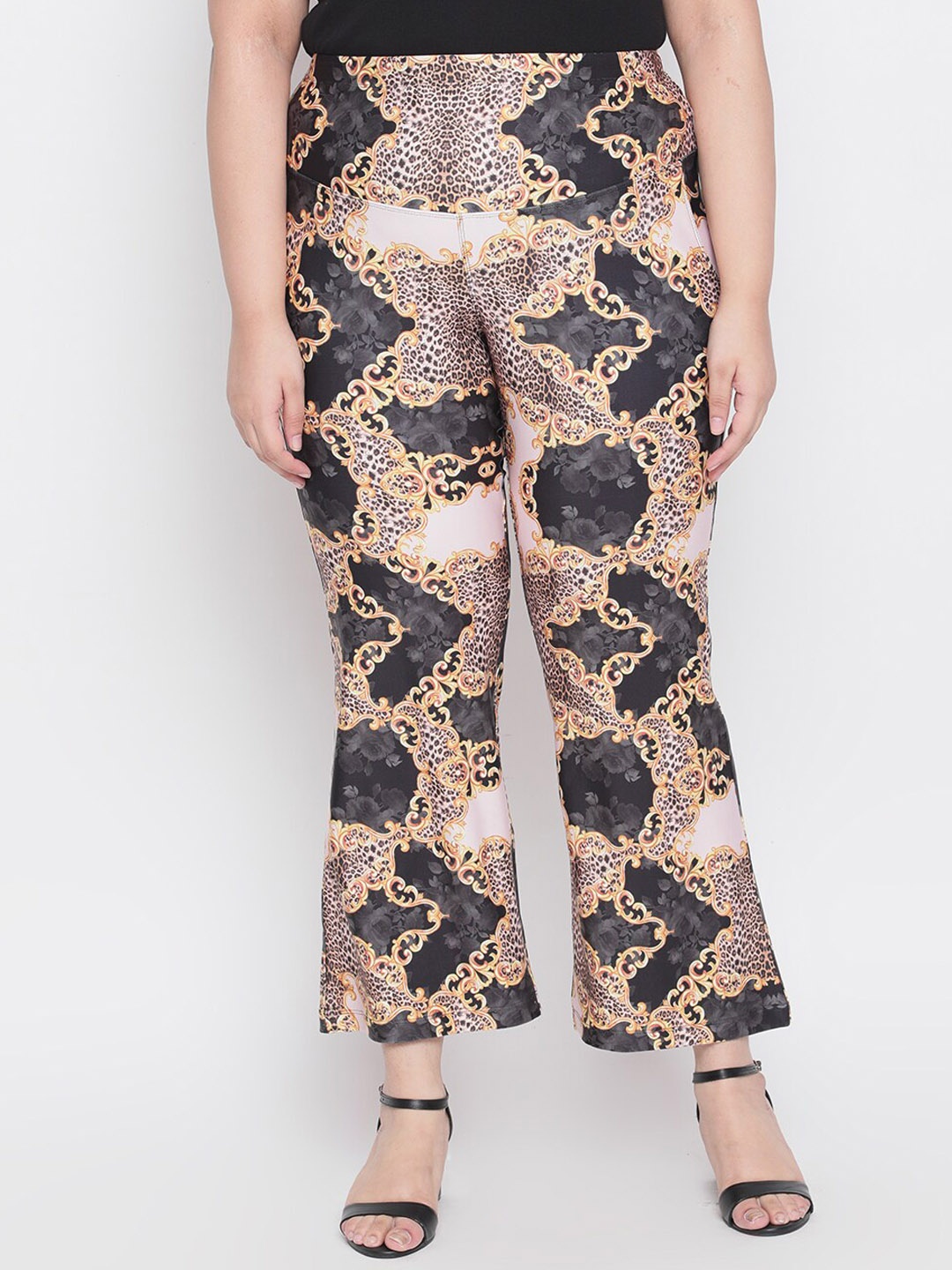 

Amydus Plus Size Yellow Animal Printed Flared Trousers