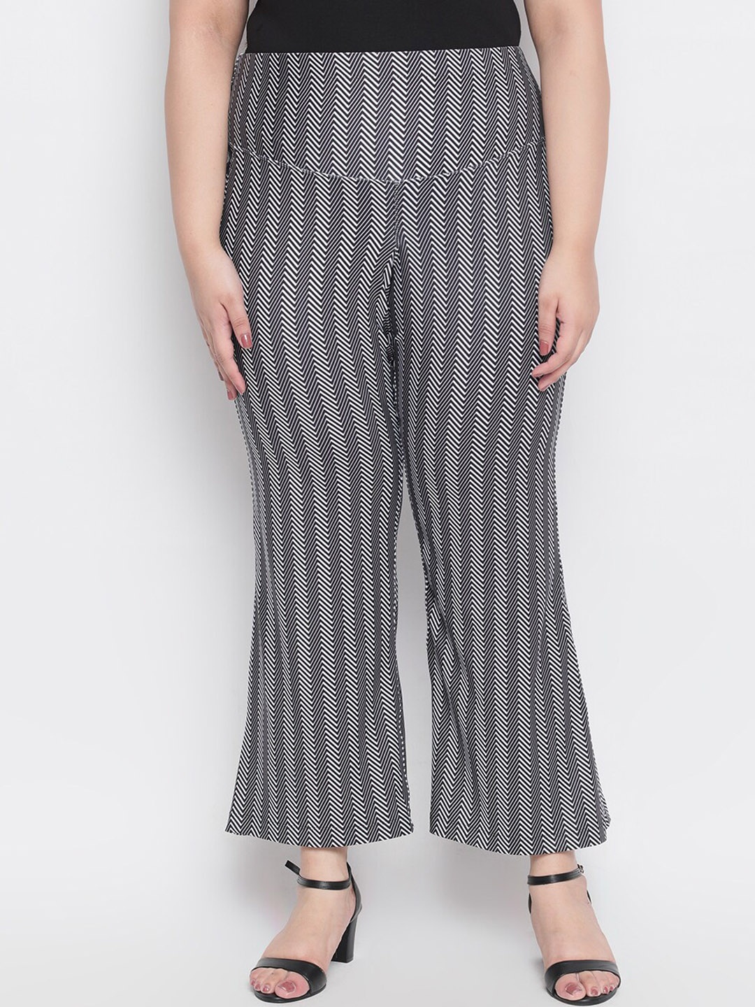 

Amydus Women Black Striped Flared Trousers