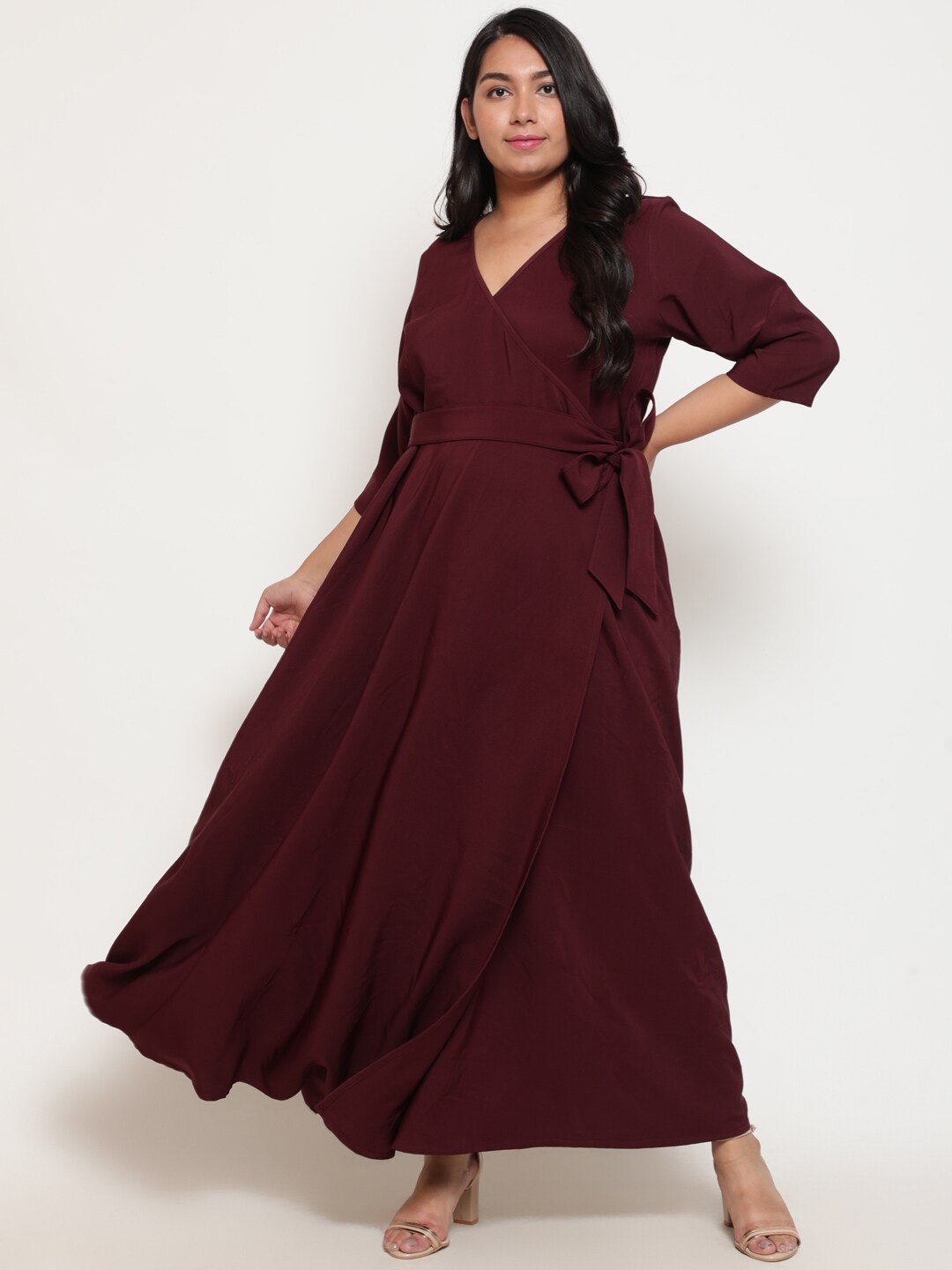 

Amydus Maroon Maxi Wrap Plus Size Dress