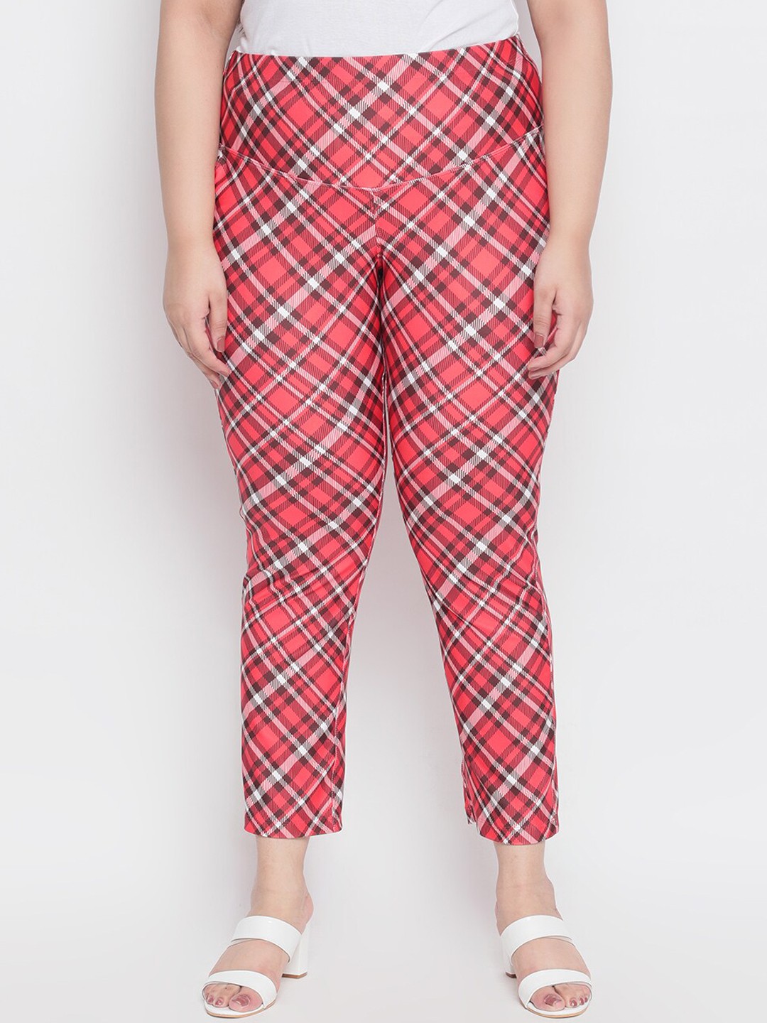 

Amydus Women Red Printed Straight Fit Trousers