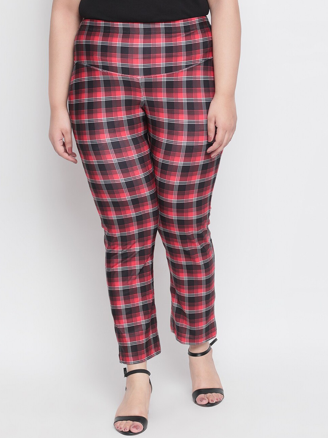 

Amydus Women Red Checked Straight Fit Trousers