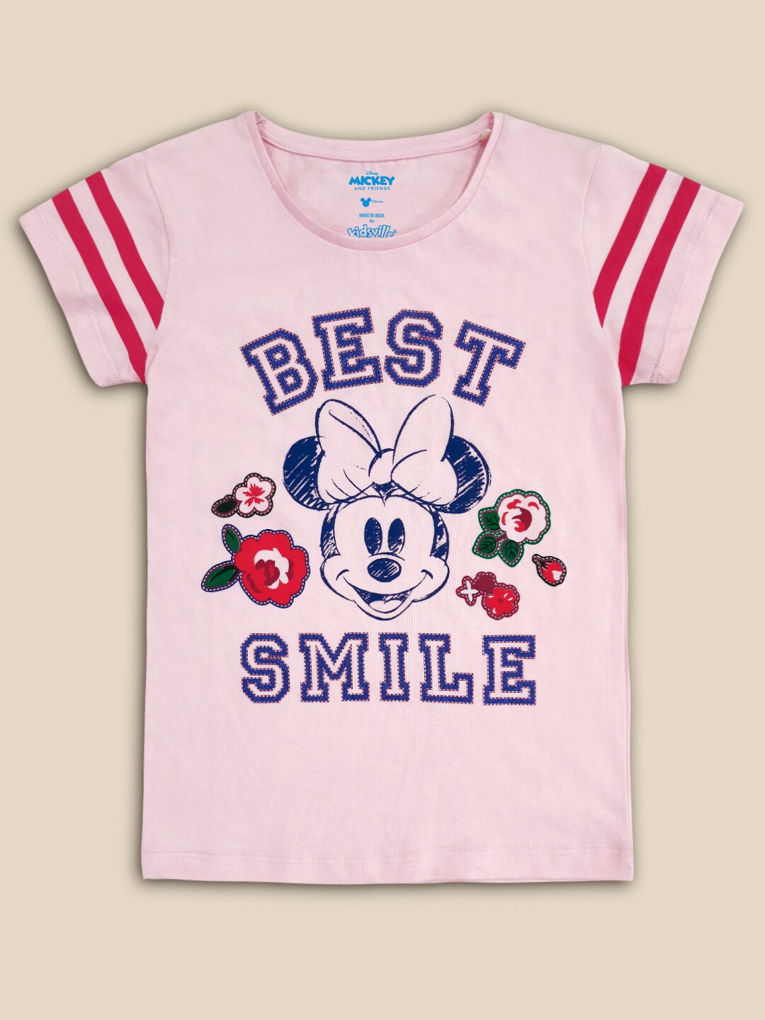 

Kids Ville Girls Pink Minnie Printed Cotton Tshirt