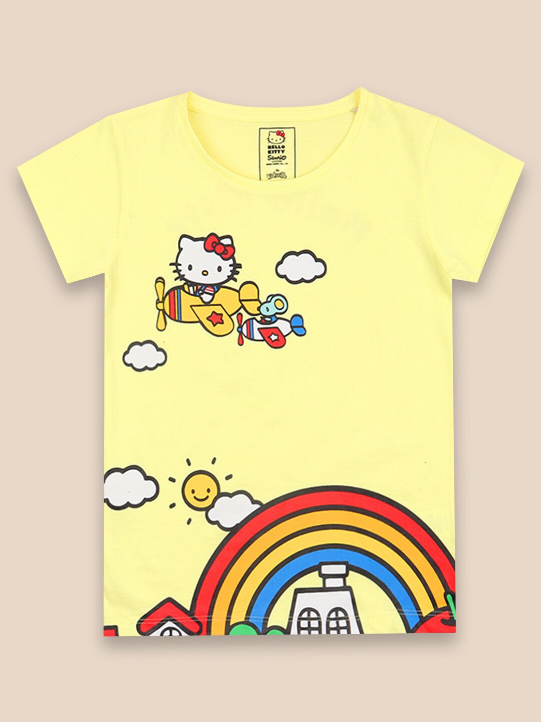 

Kids Ville Girls Yellow Hello Kitty Printed Cotton Tshirt