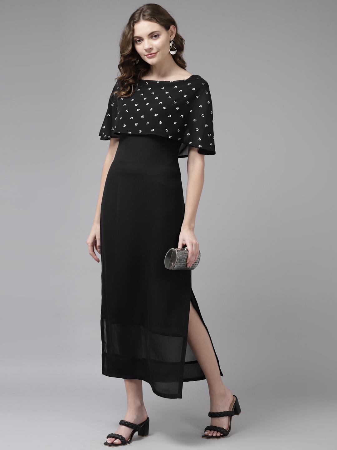 

Aarika Black & White Printed A-Line Midi Dress