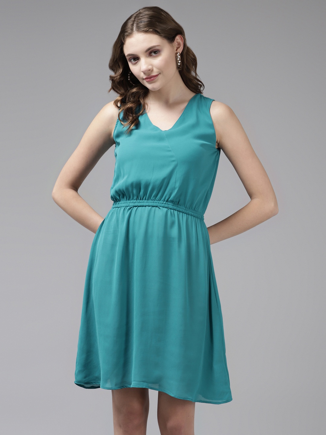 

Aarika Turquoise Blue Solid Georgette A-Line Dress