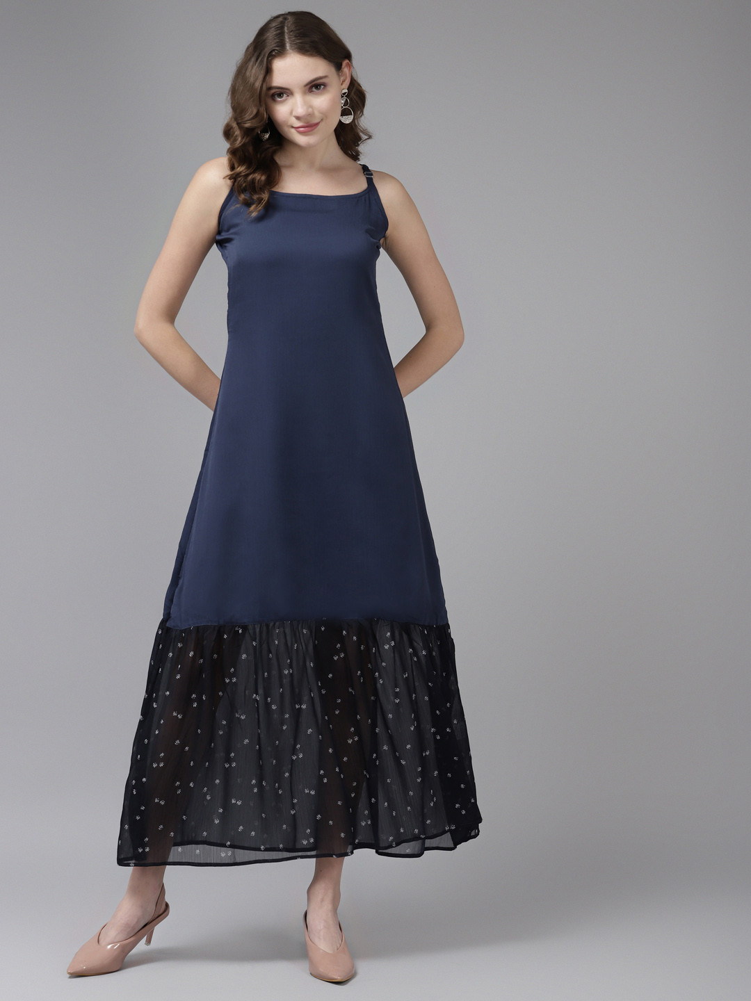

Aarika Navy Blue Georgette A-Line Maxi Dress
