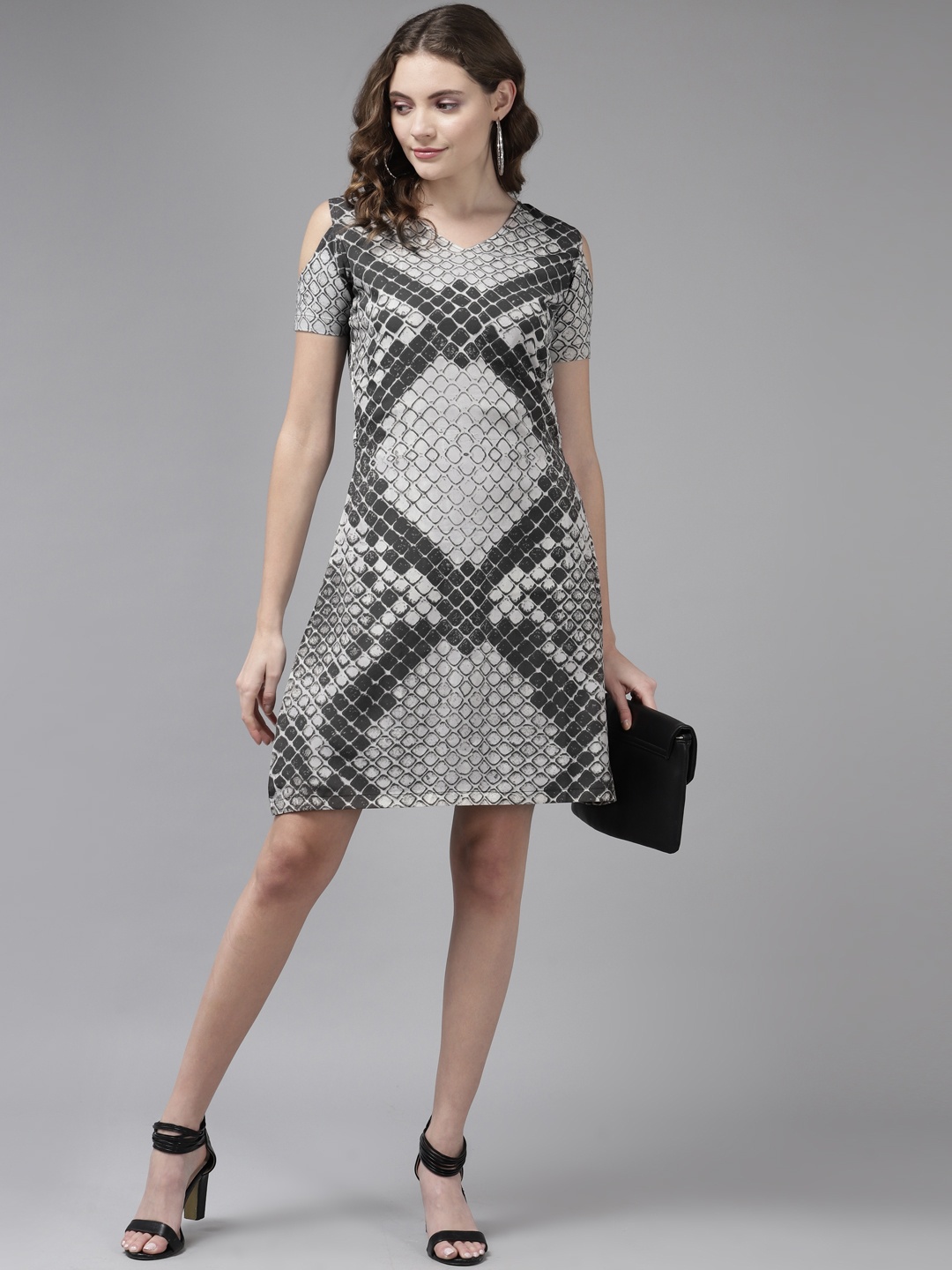 

Aarika Grey Animal Print Georgette A-Line Dress
