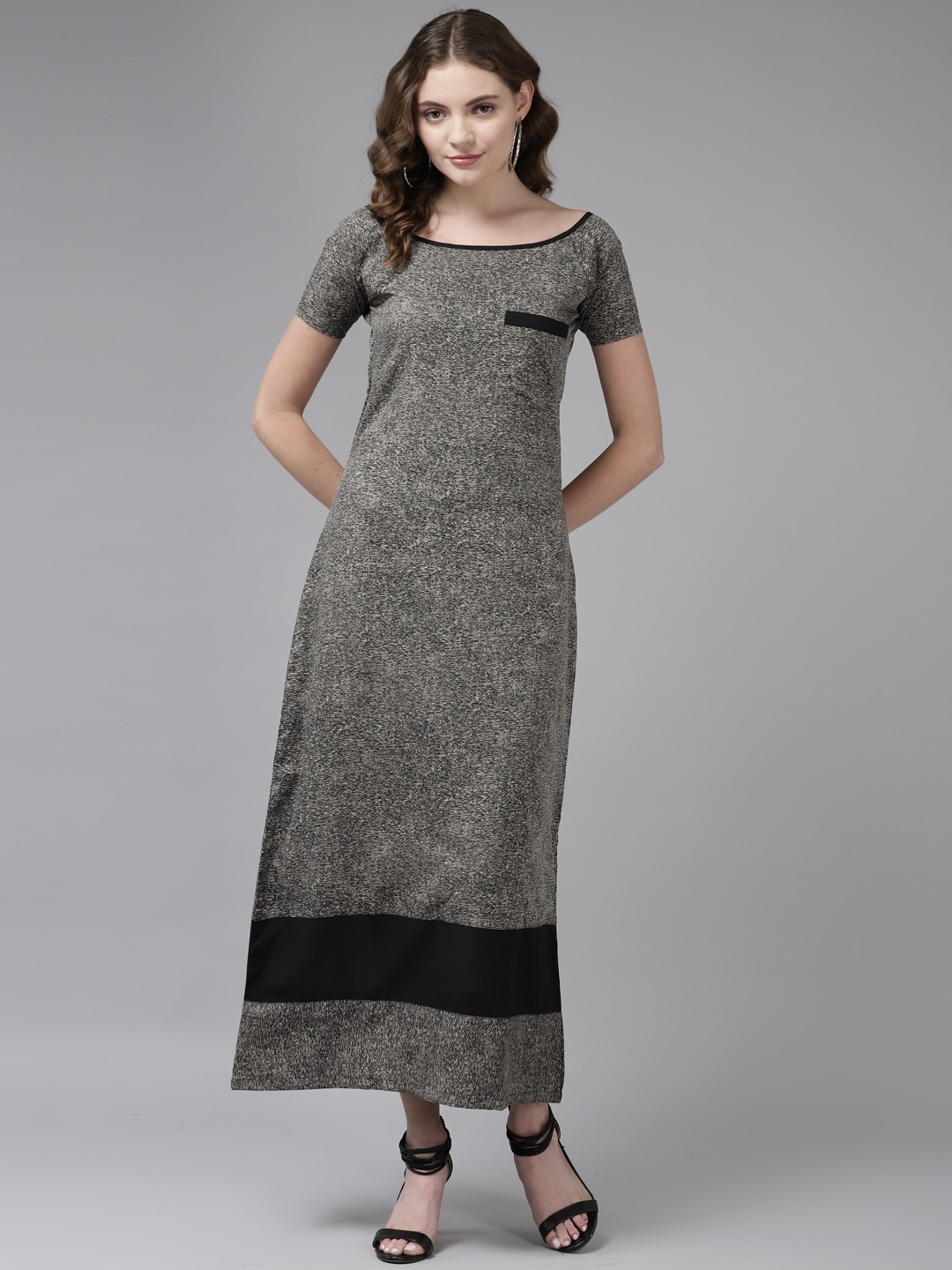 

Aarika Charcoal Grey Solid Georgette A-Line Maxi Dress