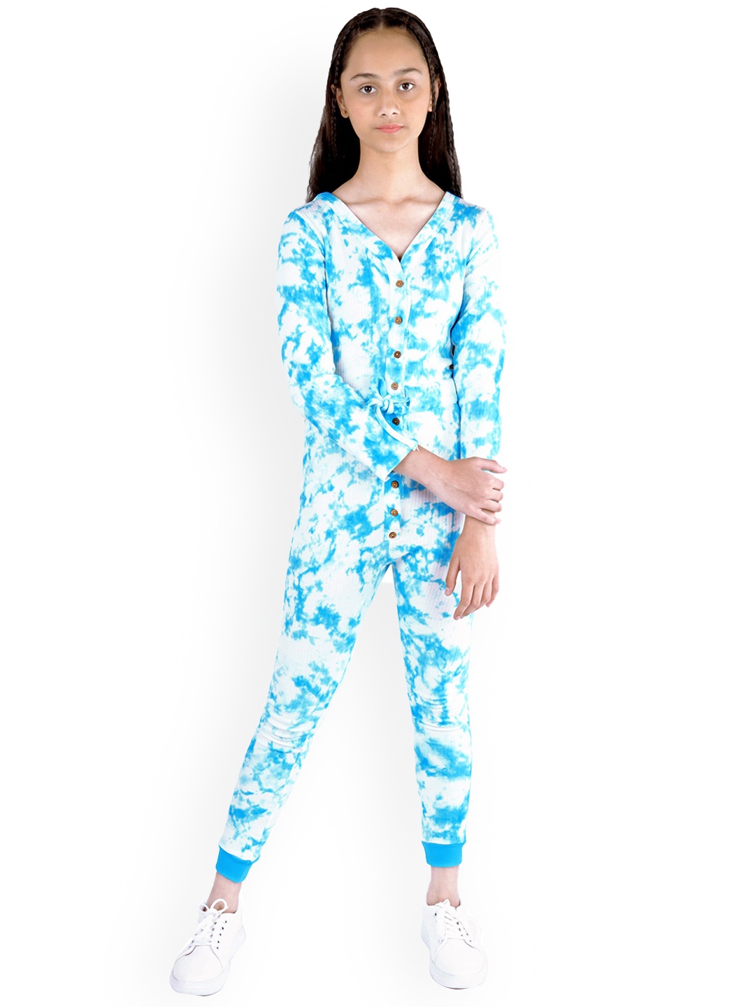 

DChica Girls Blue Tie & Dye Printed Thermal Jumpsuit