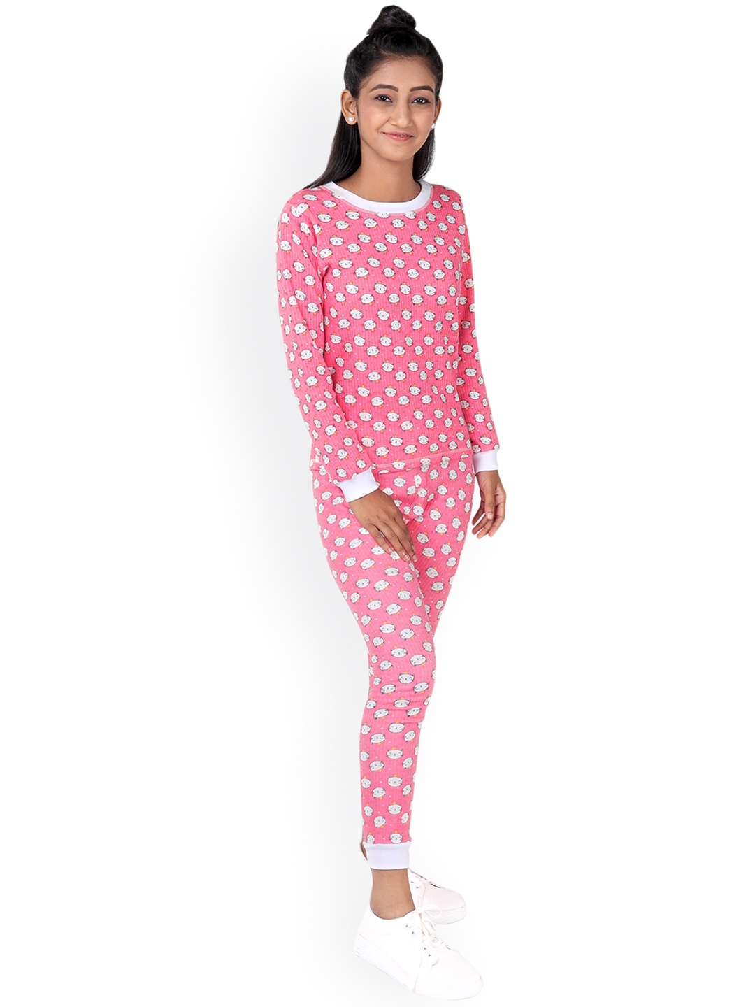 

DChica Girls Pink Cat Printed Cotton Thermal Set